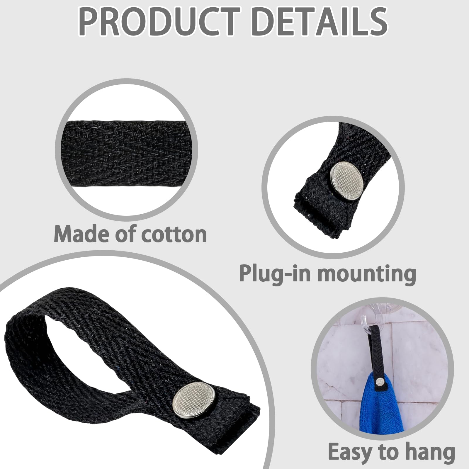 16 Pezzi Ganci per Tessuti Senza Cuciture Appendi Strofinacci Cucina 15 * 1.2cm con Chiusura a Bottone Ganci per Asciugamani Clip Per Asciugamani,Bagno,Stracci,Decorazione,Campeggio(Nero)
