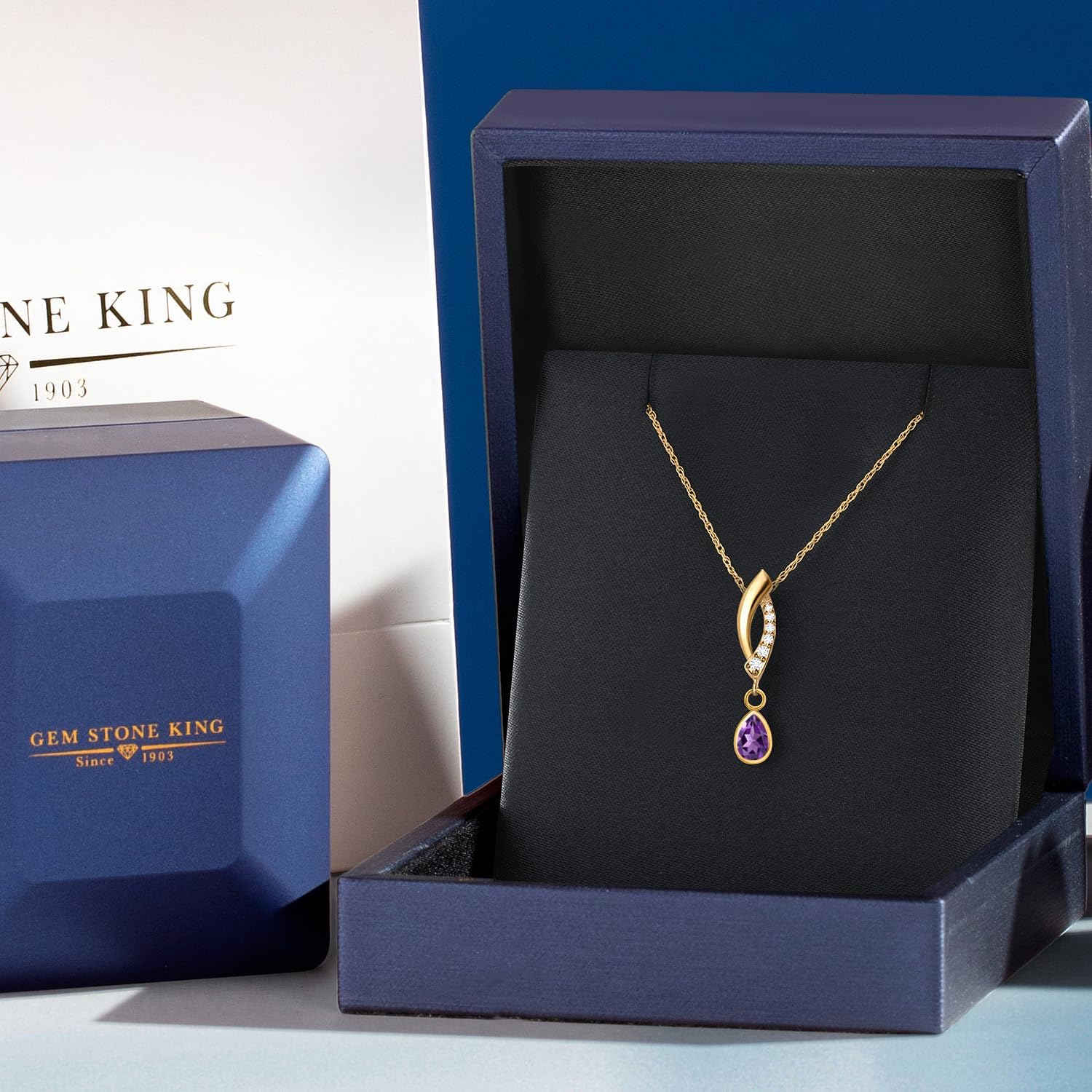 Gem Stone King 14K Yellow Gold 6X4MM Pear Shape Gemstone Birthstone and Lab Grown Diamond Accent Infinity Drop Pendant Necklace for Women | With 18 Inch Chain | Fine Jewelry for Her Mom Wife