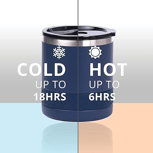 Miniatura 5 de Elemental Recess Lowball, vaso de acero inoxidable de triple pared de 10 onzas con tapa Tritan no rota y vaso de whisky aislado, taza de café