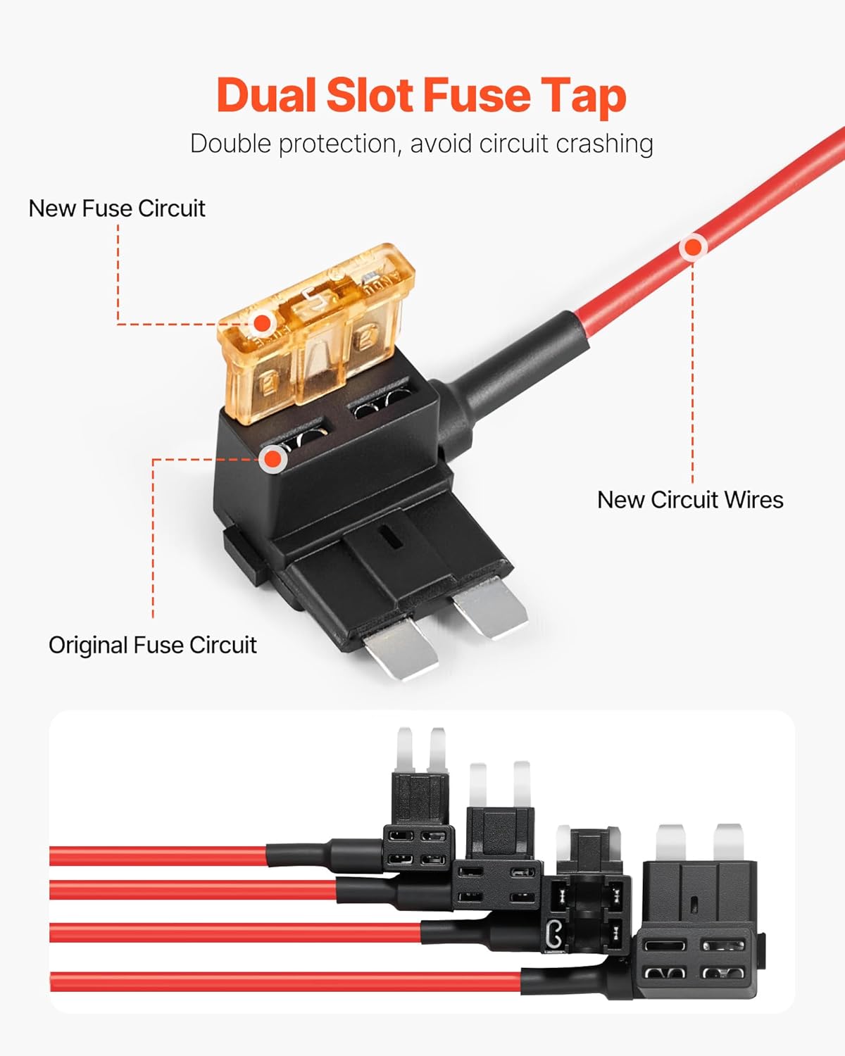 VEVOR Fuse Tap, 24 Packs, 4 Types 12V Car Add-a-Circuit Fuse Tap Adapter, Standard Mini Micro2 and Low Profile Mini Blade Fuses Holder, ATO ATC ATM Fuses Adapter Jumper for Cars Trucks Boats