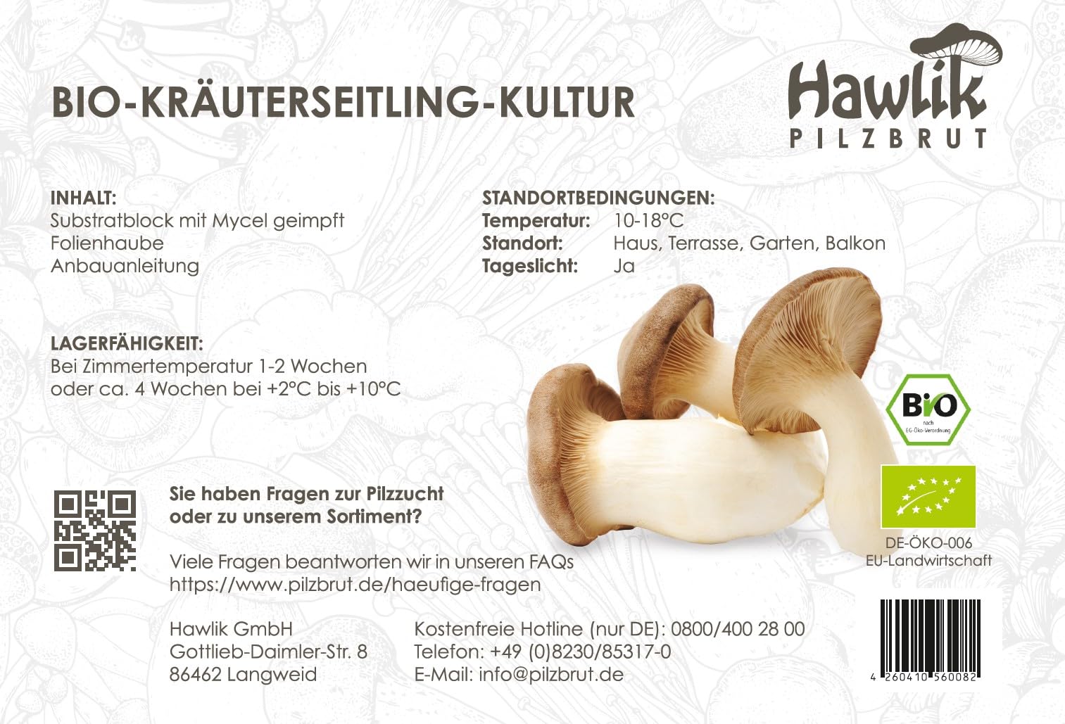 Hawlik Pilzbrut - Pilzzuchtset Bio Kräuterseitlinge - Pilze züchten Set mit Substrat, Myzel und Anleitung - Kinderleichte Pilzzucht ohne Vorwissen - Kräuterseitlinge züchten in Haus & Garten