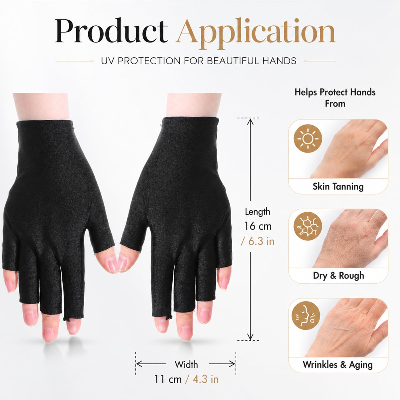 TIESOME Lot de 3 paires de gants de protection UV en gel pour manucure et nail art, respirants et extensibles, adaptés pour le salon ou l'extérieur
