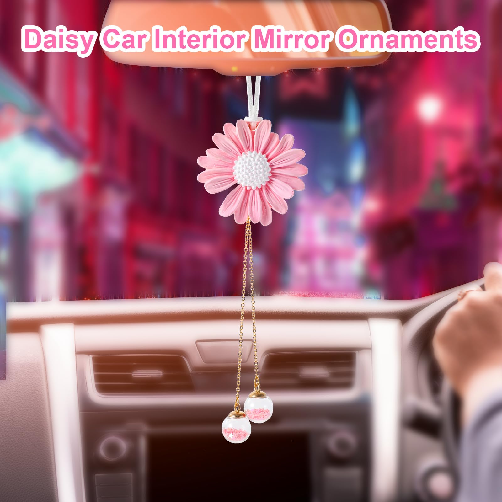 Pendentif Rétroviseur Voiture Forme Marguerite - Breloque Décorative En Plâtre - Blanc - Pour Décoration Intérieur Auto