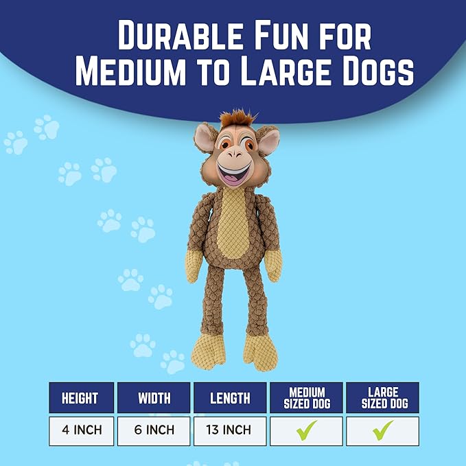 Juguete para Perro Mono Happy Tails - Mordible y Sonoro para Razas Medianas y Grandes miniatura 4