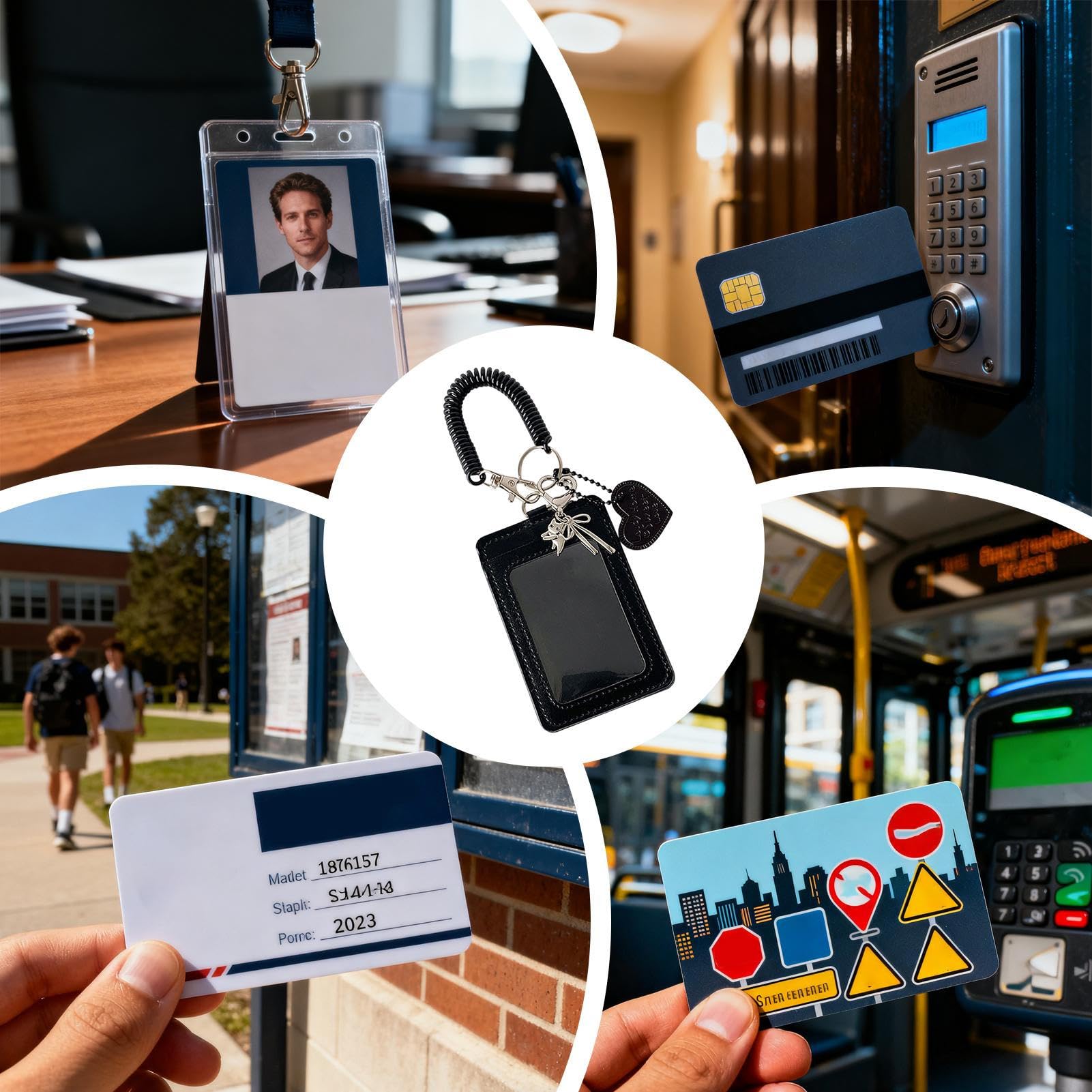 Breloczek na karty fotograficzne - uchwyt na identyfikator ze skóry PU z klamrą na nadgarstek w kształcie serca przezroczyste etui na dowód osobisty studenckie karty VIP, sznurek