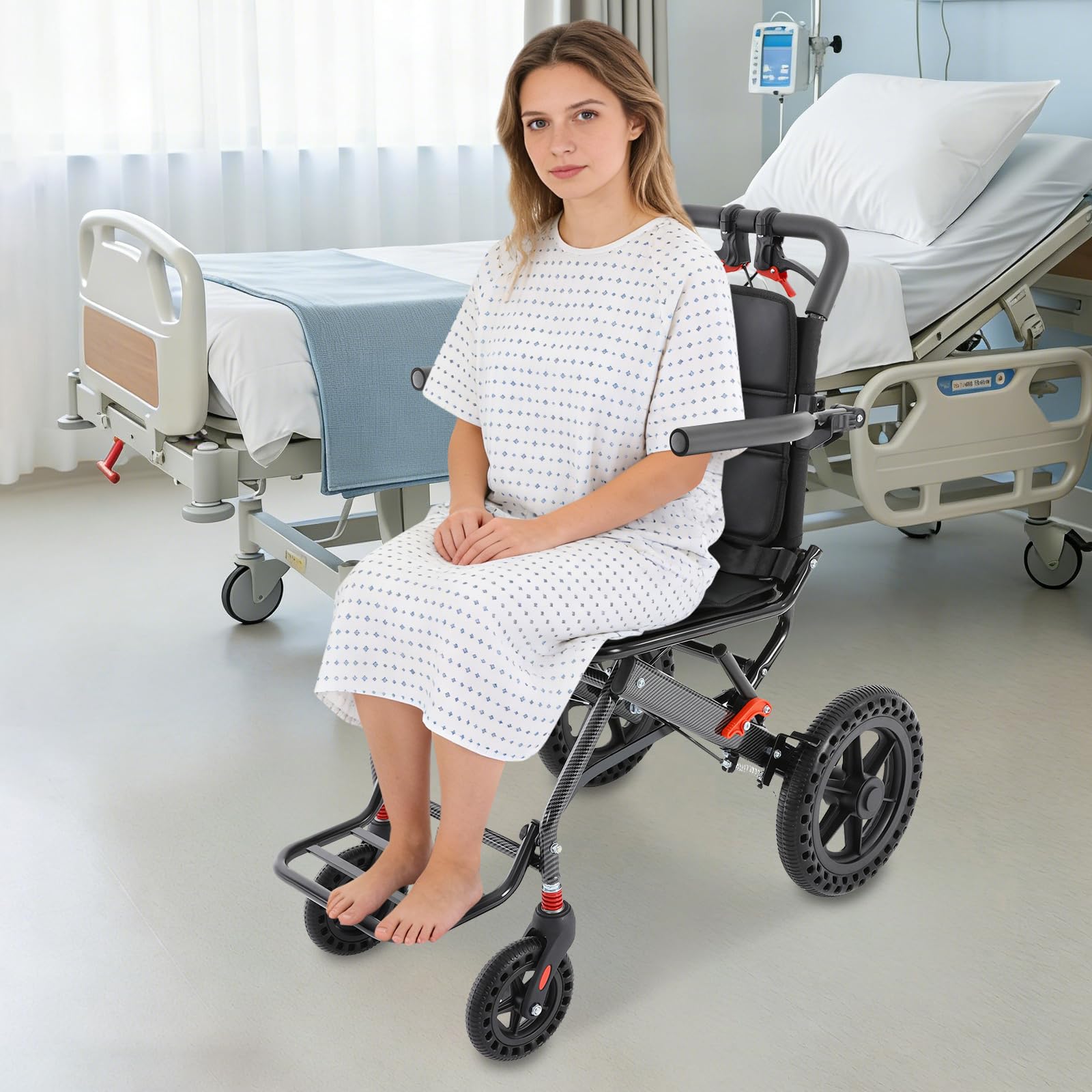 Sedia a rotelle pieghevole leggera, 31 x 53 x 80 cm, sedia a rotelle pieghevole, portatile, da viaggio, con borsa portaoggetti, per viaggi quotidiani e assistenza, per adulti