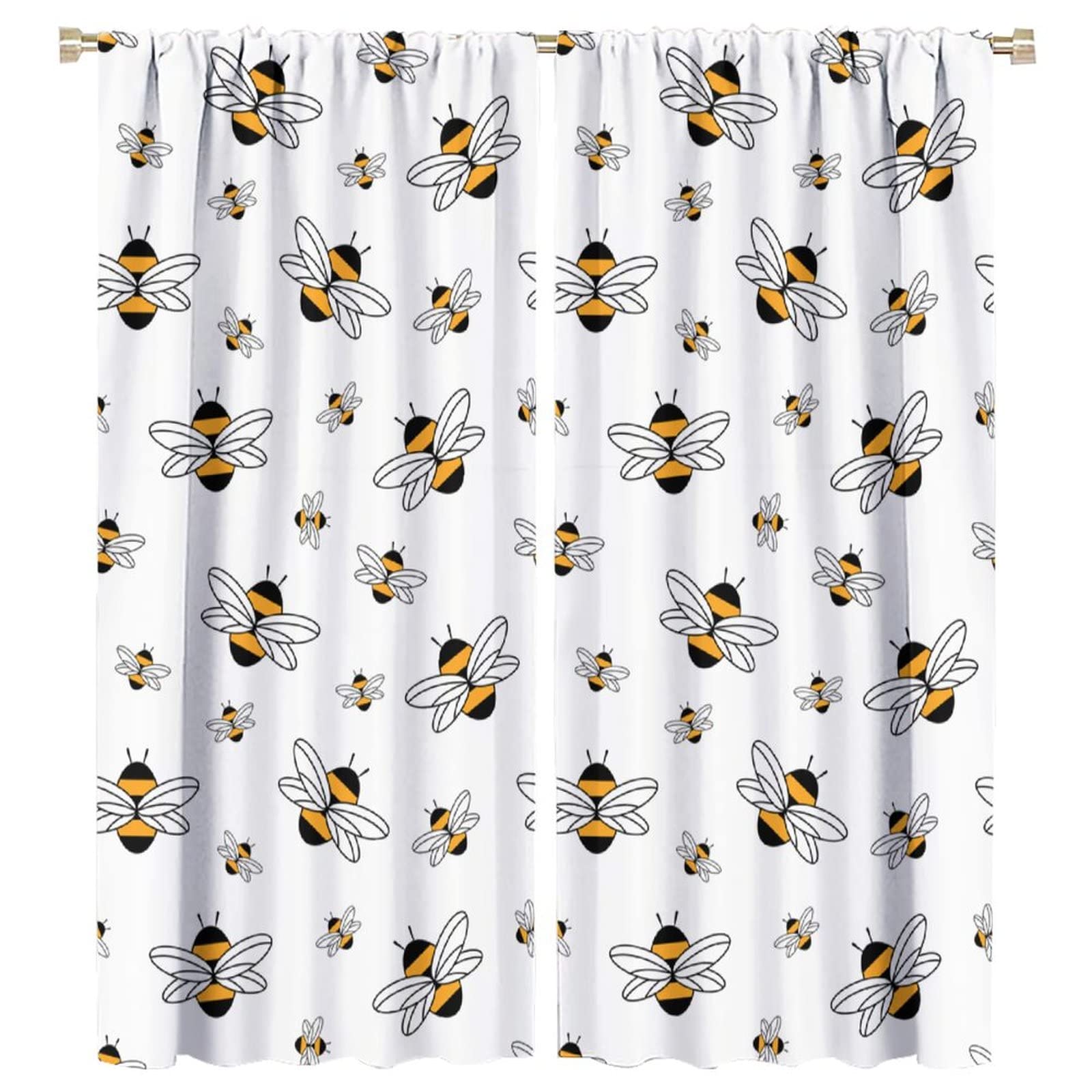 Bees Blackout Window Curtains for Kids, Cute Flying Bees Insects Room Darkening Rod Pocket Windows Treatments for Kids Children Girls Boys Bedroom