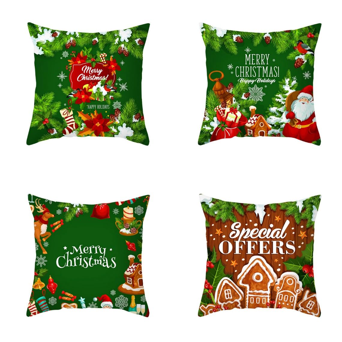 Chenlane Silk Pillow Cover Modern Cushion For Chair Christmas, Red Unique Covers Wicker Furniture Exquisite Prints 45x45 cm, 4Pcs