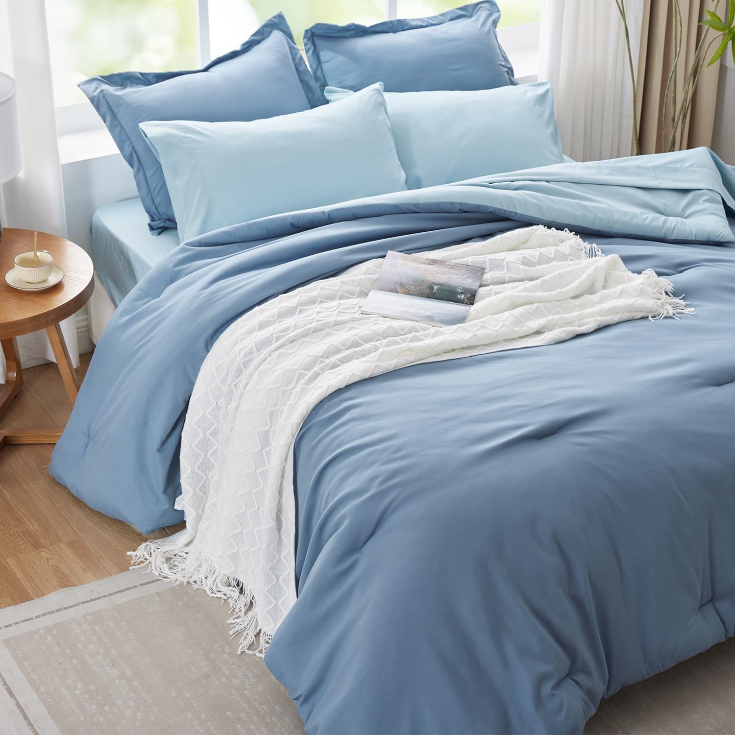 Navy Blue Comforter Reversible Bedding Set, 5-Piece Soft Bed-in-a-Bag With Comforter, Sheets, Pillowcase & Sham - Boho All Seasons Twin/Dbl XL - Image 7