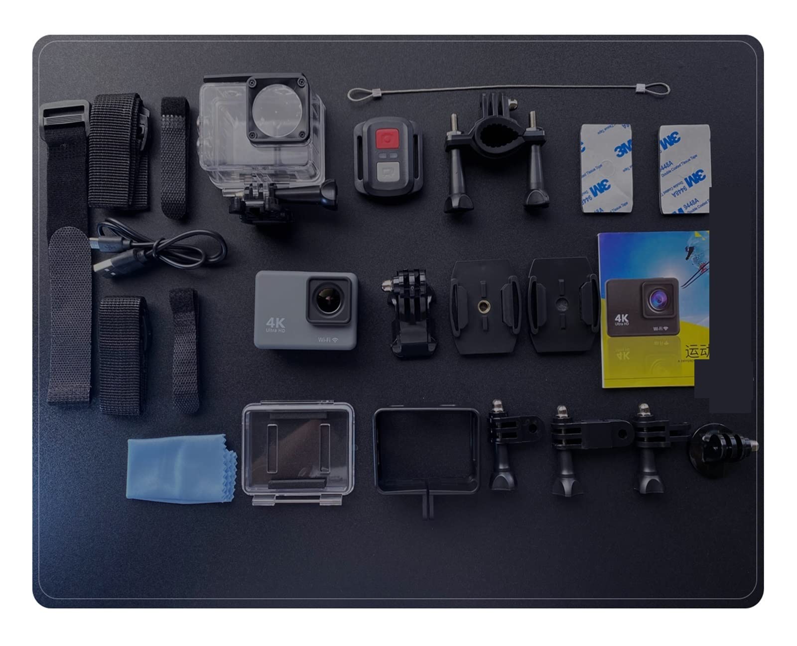 Action Cam, 4K / 60FPS Action Camera impermeabile Anti-shake Action Camera con schermo di controllo remoto Videocamera subacquea sportiva Registratore di unità ,All'aperto, Sport, Video(With 64G Card,