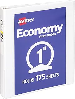 Avery Economy View 3 Ring Binder, 1" Round Rings, 1 White Binder (05711)