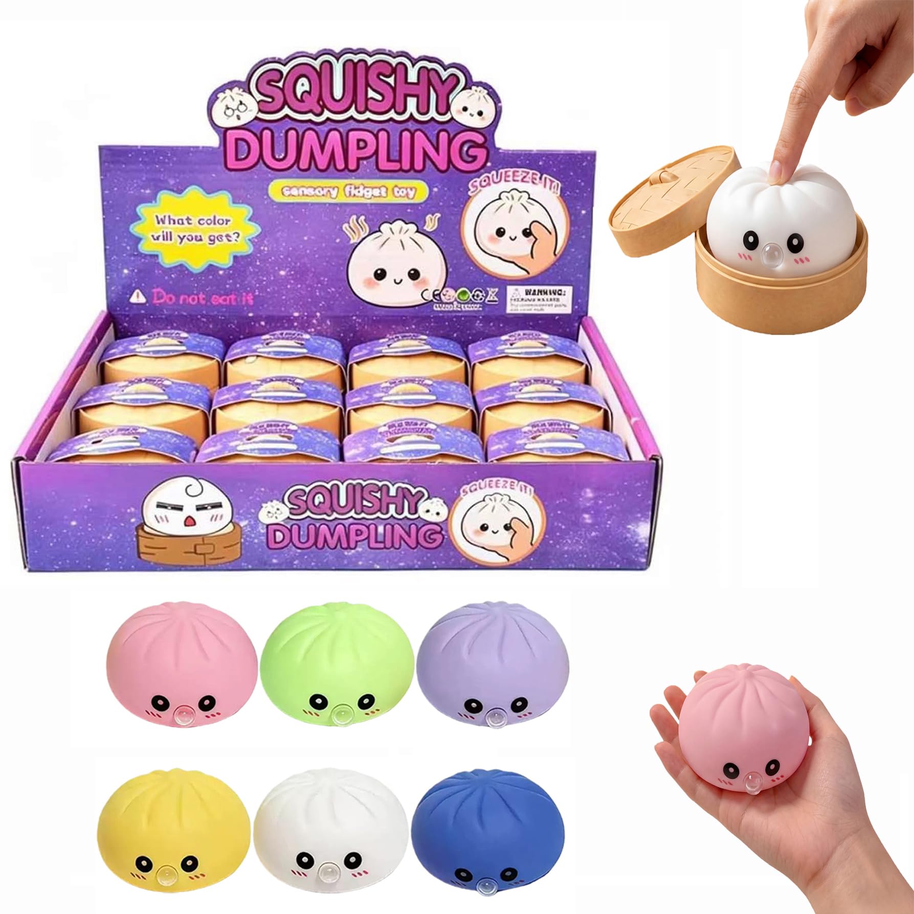 12PCS Glitter Dumpling Squishy Mystery Box, Mini Dumplings Stress Relief Set, Cute Real Bun Fidget Ball Sensory for Anxiety Relief Hand Relax Birthday Party Gifts (C-Blowing bubbles)