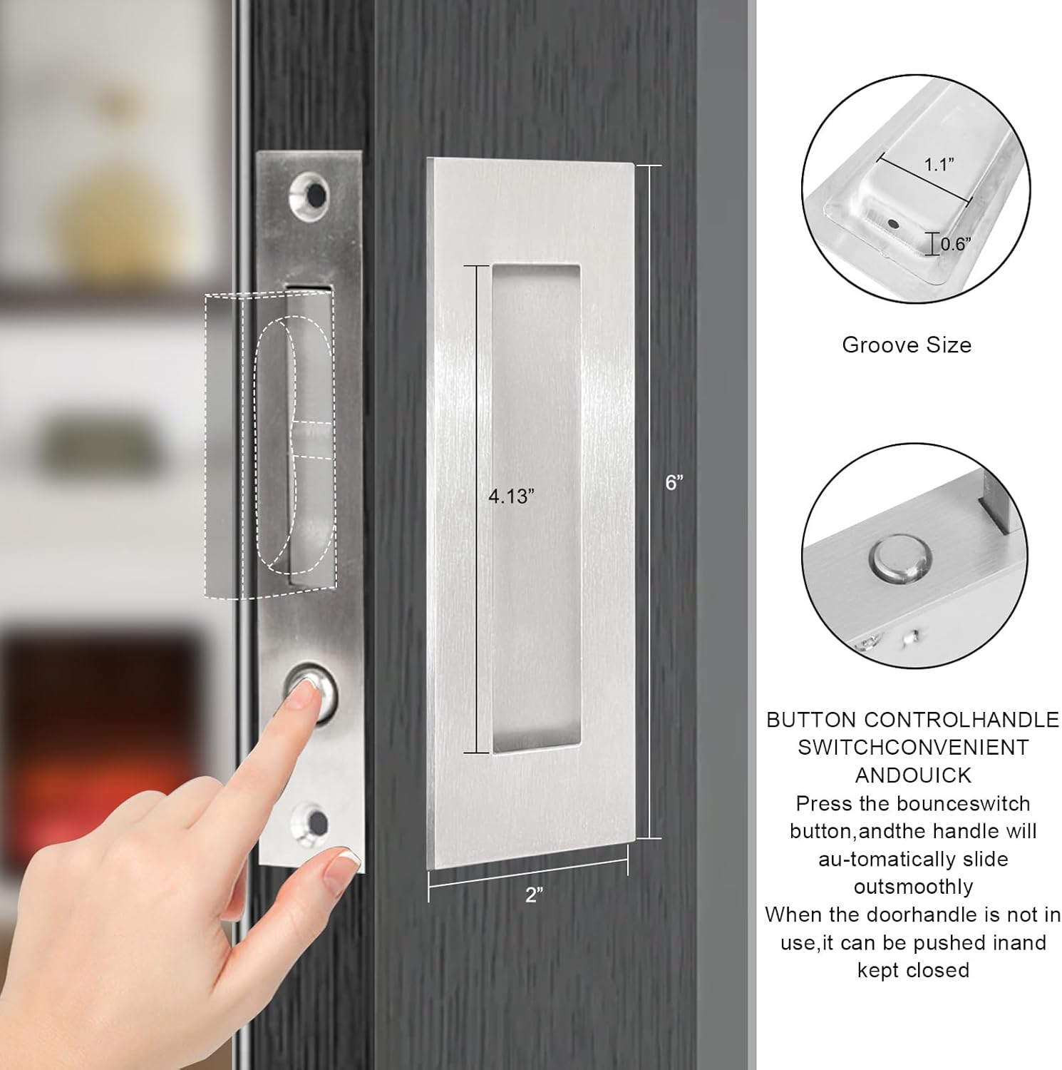 Pocket Door Hardware,Recessed Finger Flush Pulls with Edge Pull,Sliding Pocket Door Handles,Heavy Duty Edge Pull with Pop Out Ring Pull (Silver, 6Inch)