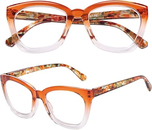 AQWANO Gafas de lectura de ojo de gato de gran tamaño para mujer, bloqueo de luz azul, filtro de rayos UVdeslumbramiento, lectores de computadora de