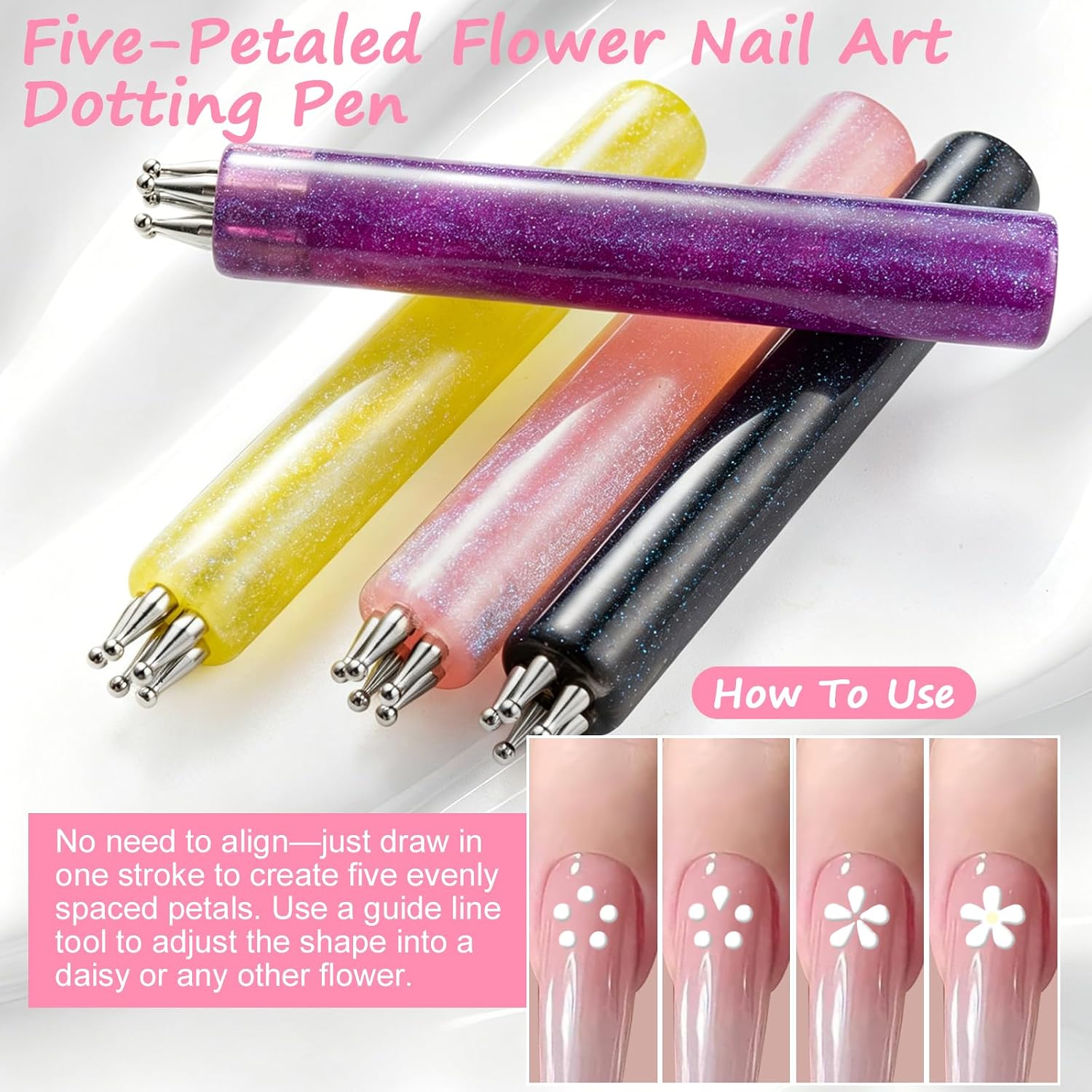 4 Pack Nail Dotting Tools Set - Fine Tip Nail Art Dotting Pens with Stainless Steel Ball Ends for Flower Painting, Rhinestone Placement, Gel Polish, Sculpting & DIY Salon Manicure Design