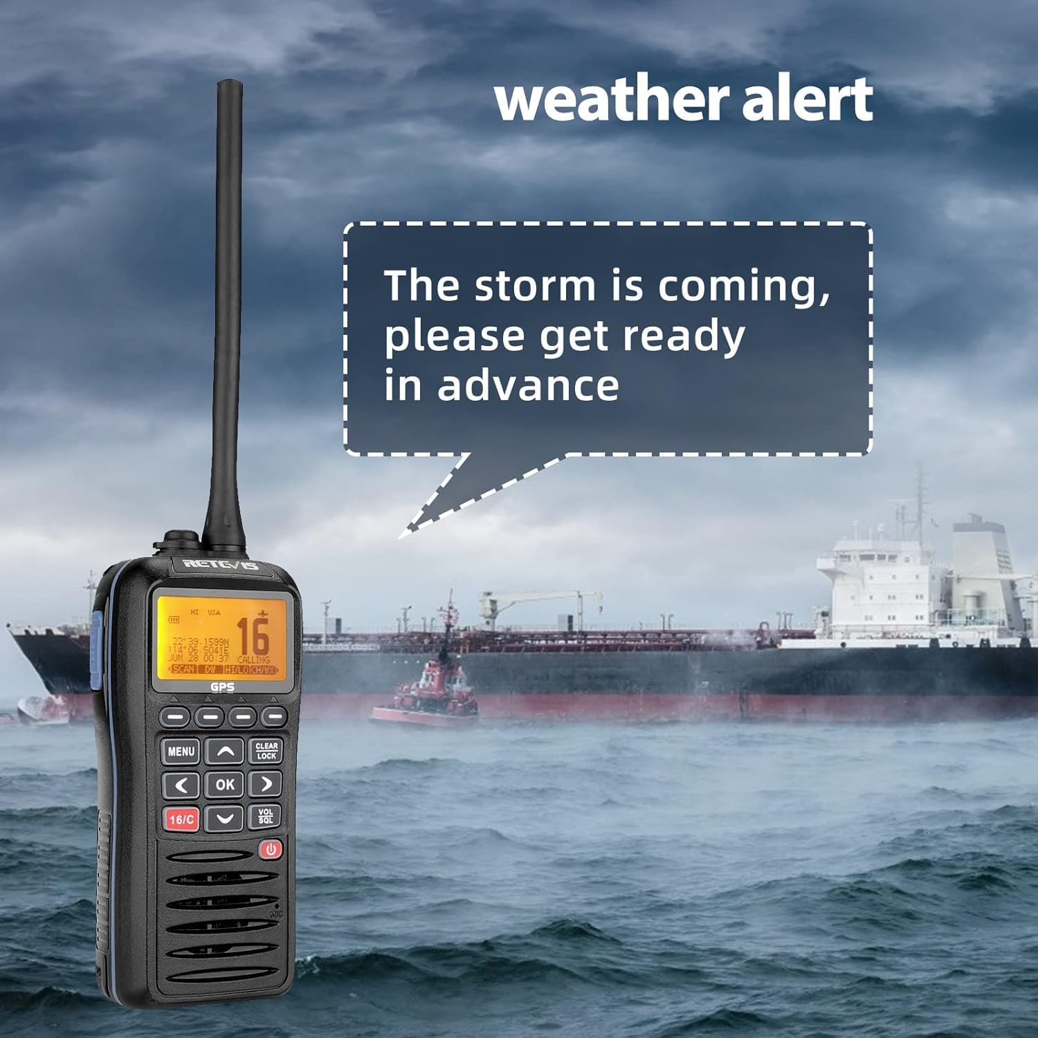 Retevis RM40 Handheld Marine Radio with GPS DSC Mob,Floating IP67 Submersible Waterproof,1500mAh,NOAA Weather,International Channel,Dual/Tri-Watch,Ship to Shore Radio for Lease Cargo Ship(2 Pack)