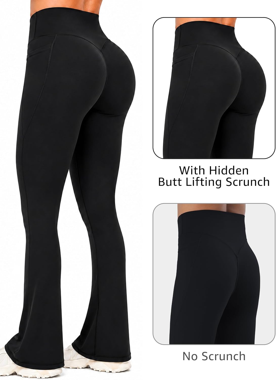 Sunzel High Waist Hidden Butt Scrunch Flare Leggings for Women with Pockets