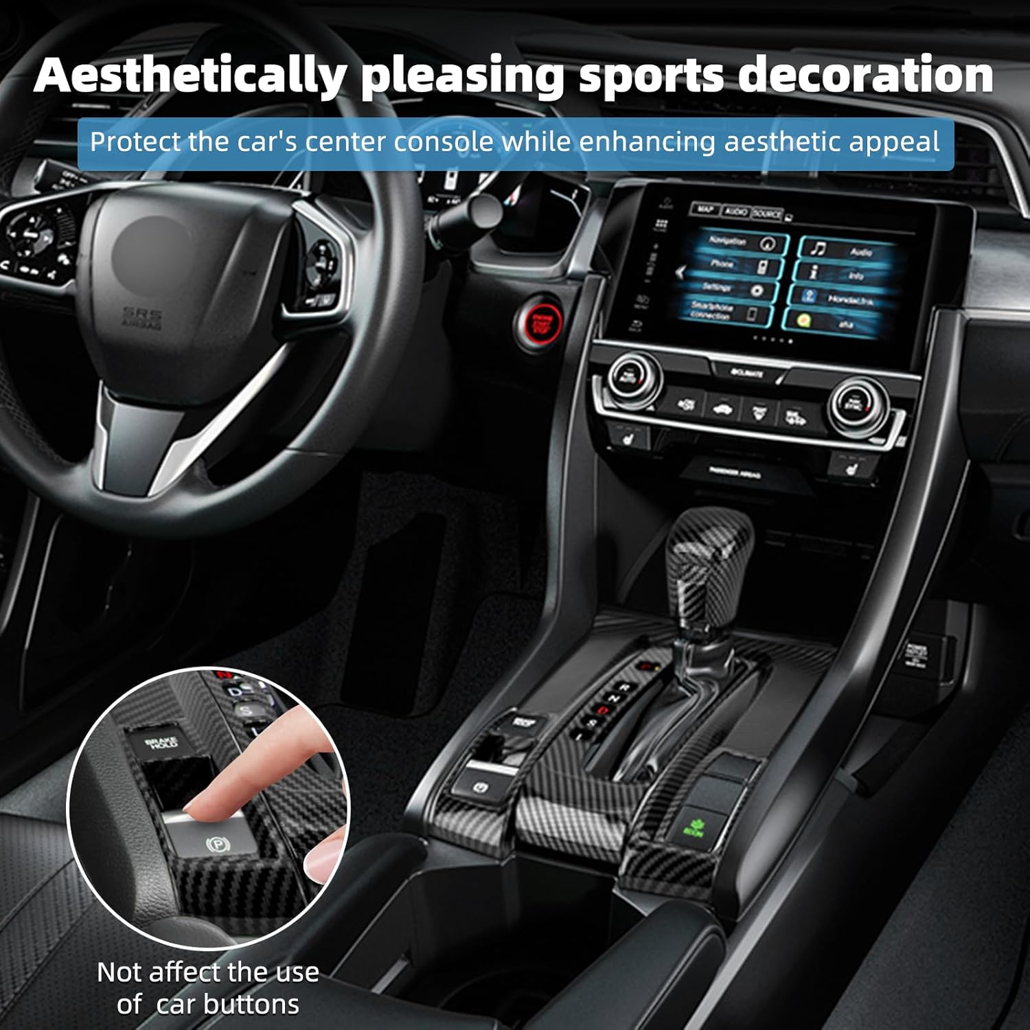 Center Console Gear Shift Panel Cover for Honda 10th Gen Civic 2016 2017 2018 2019 2020 2021 Accessories Interior Decorations Carbon Fiber Style Accessories(Not for Manual Transmission)
