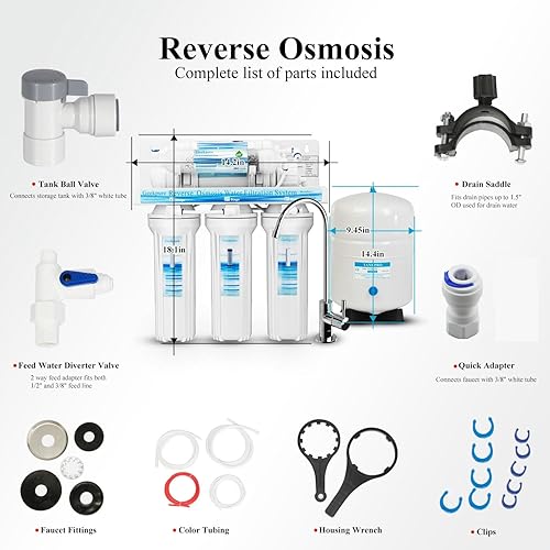 Miniatura 6 de Geekpure Sistema de filtro de agua potable de ósmosis inversa, 75GPD, Blanco, RO5