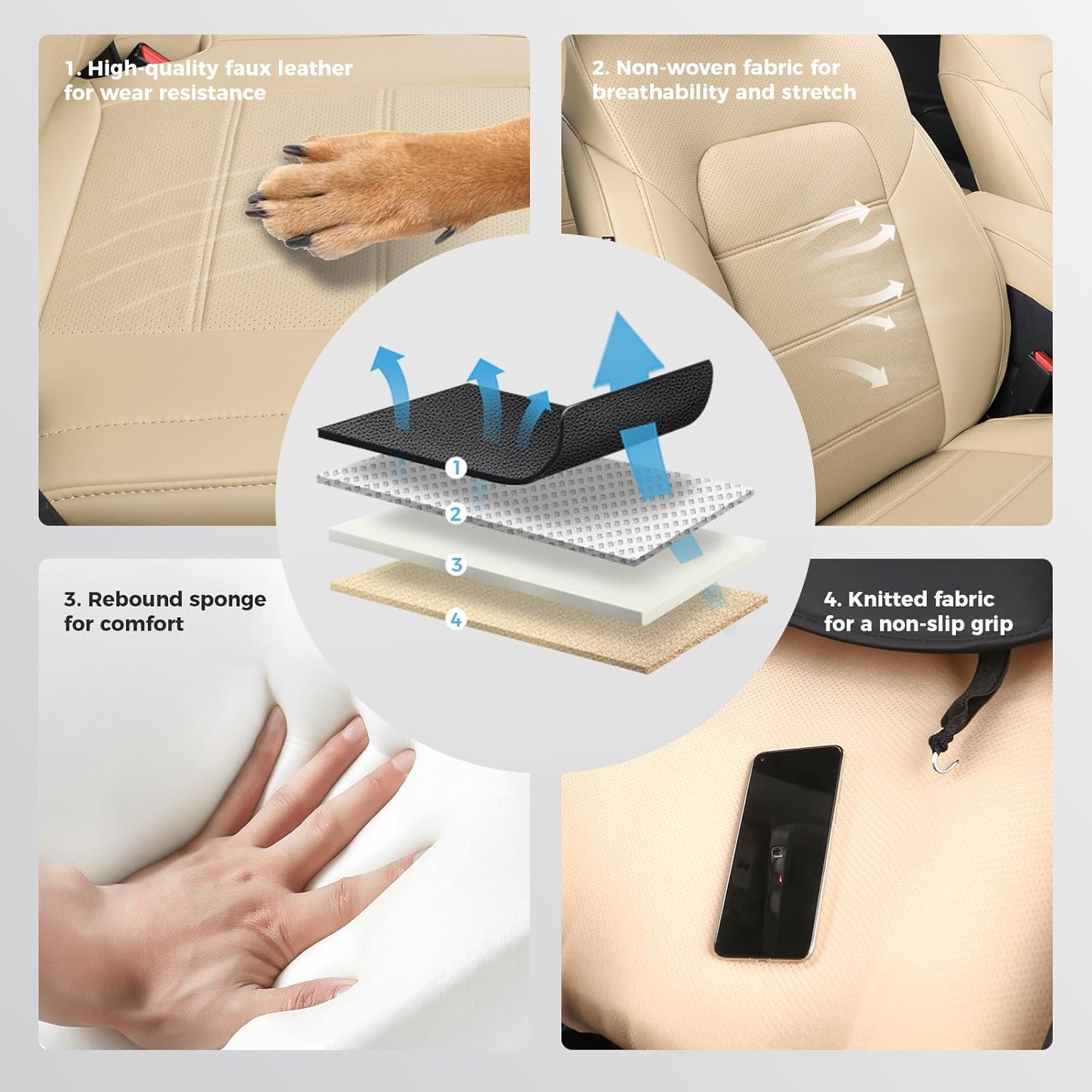 Custom Fit Tucson Car Seat Covers for 2019 2020 2021 Hyundai Tucson SE/SEL/Limited/Value/Ultimate/Sport, Waterproof Durable Faux Leather seat Protectors (Full Set, Beige)