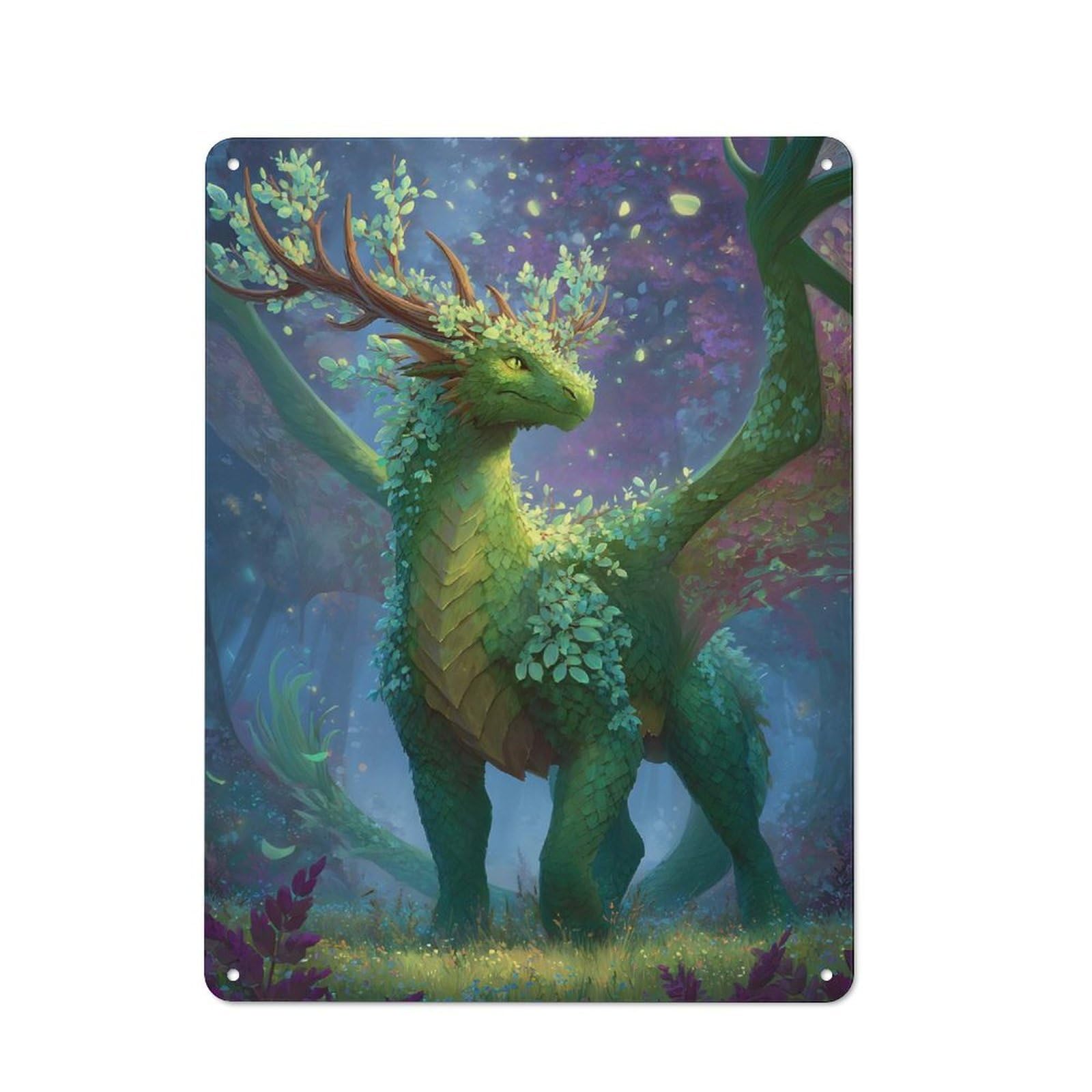 Junmoney Style-20 Cottage Style Leafy Green Dragon In Enchanted Forest Country Metal Sign 40X30cm, Farmhouse Wall Decor For Farmhouse Kitchen, Pantry Or Dining Area