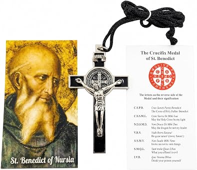 St Benedict Crucifix Necklace Patron Students Europe Pendant Card 3 Inch