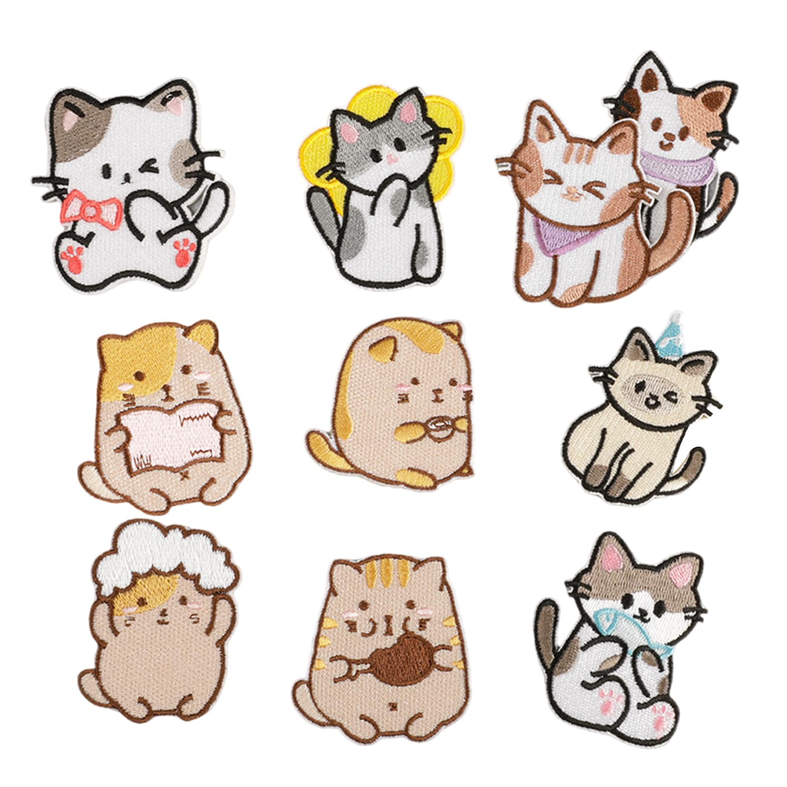 PANGBOER 10 Pcs Animal Embroidered Patches Cartoon Cats Iron on Patches Applique Sewing on Sewing for Hat