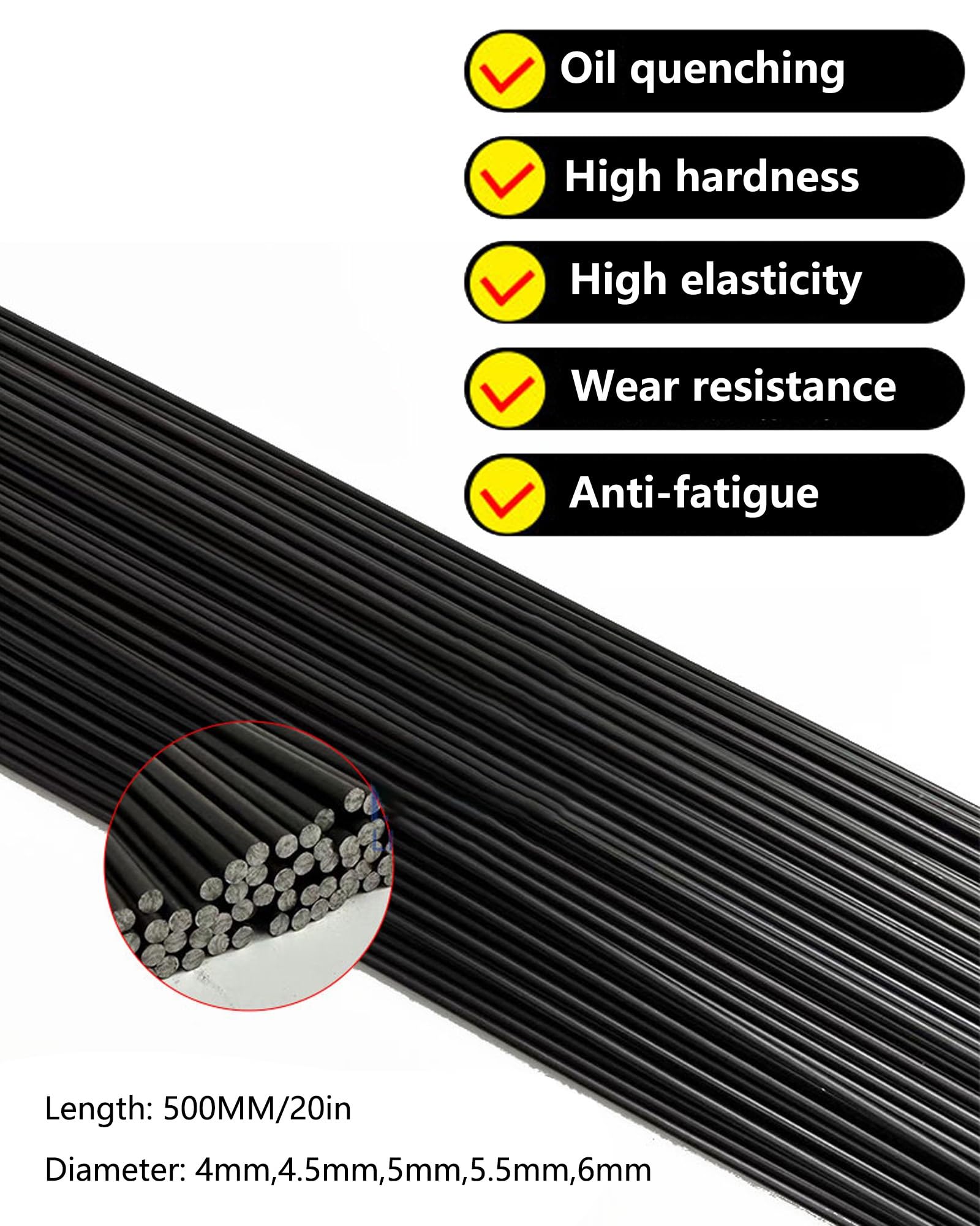 Alambre de Acero Inoxidable para muelles, 10 alambres de Acero de Resorte Negro de 500 mm, elásticos.
