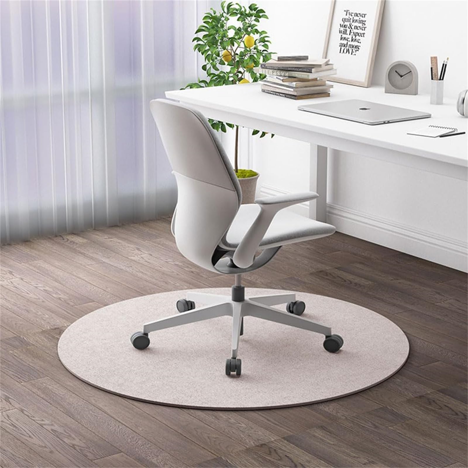 Hixingo Round Office Chair Mat for Carpeted and Hardwood Floors, Non-Slip Rolling Chair Desk Rug TPE Carpet Floor Protecto-Easy Glide (Beige,120cm)