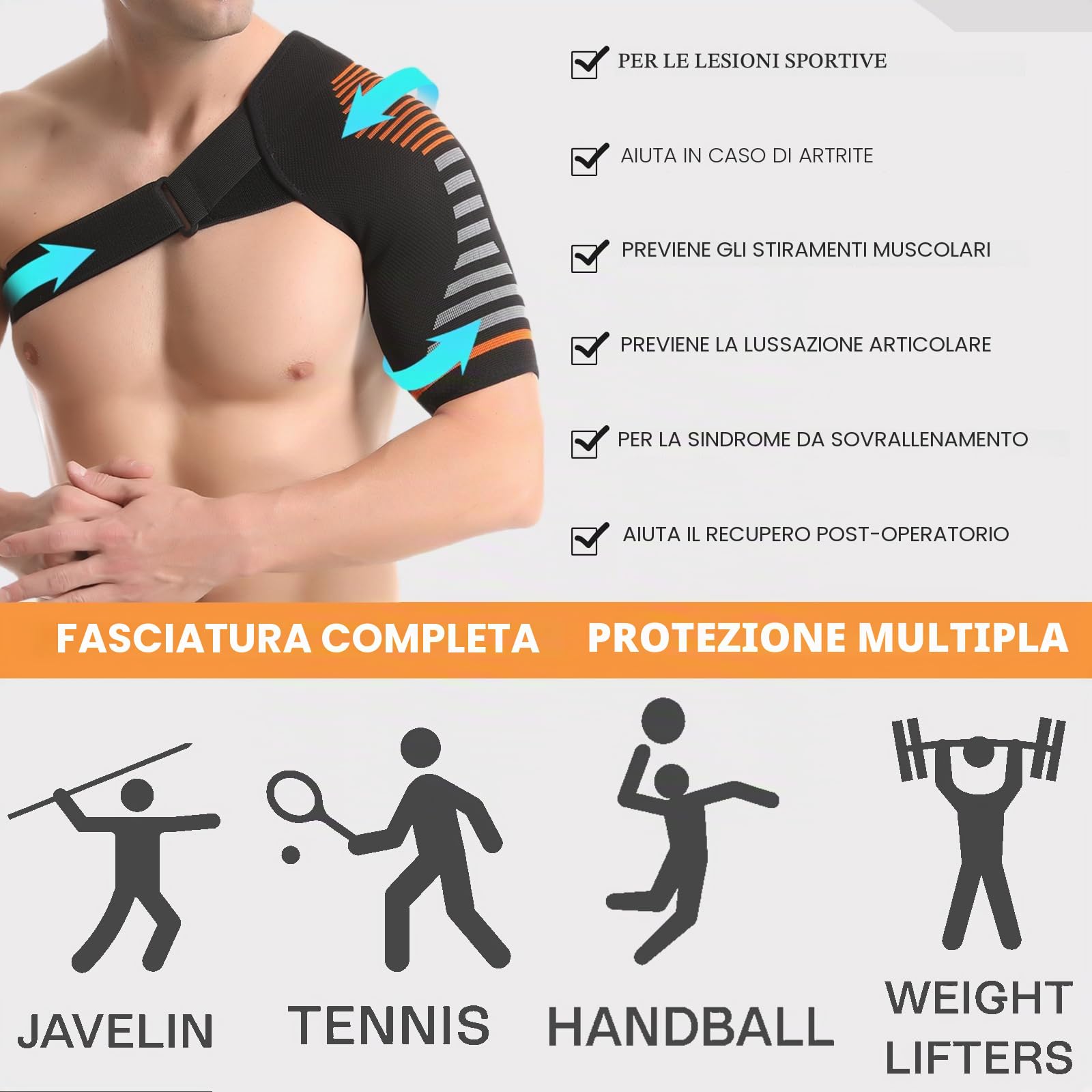 Jorun Tutore per spalla per uomini e donne, manica a compressione regolabile per alleviare dolori, lussazioni articolari, lesioni