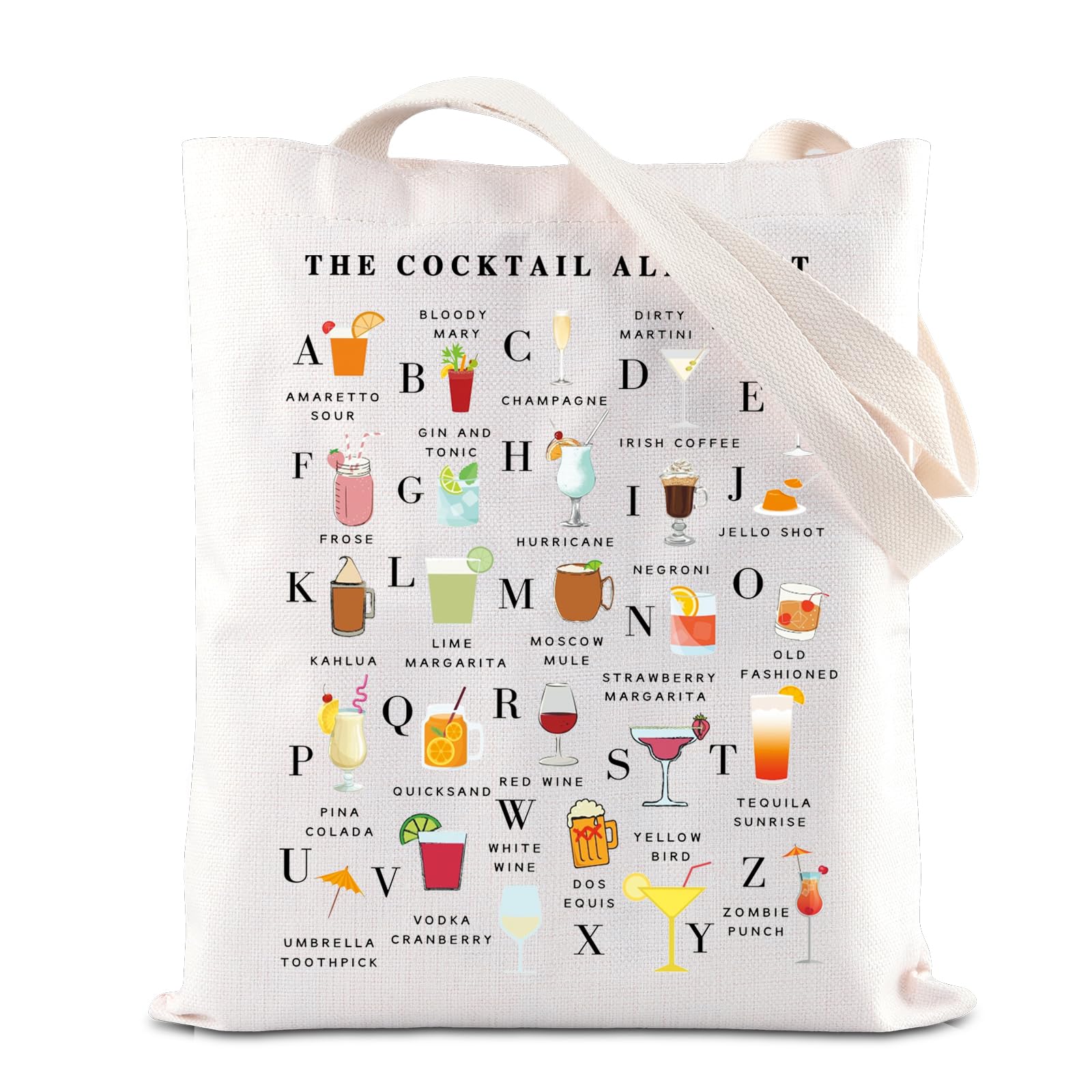 FOTAP Cocktails Collection Merch The Cocktail Alphabet Inspire Tote Bag Alcohol Drink Themed Handbag Bachelor Party Gift
