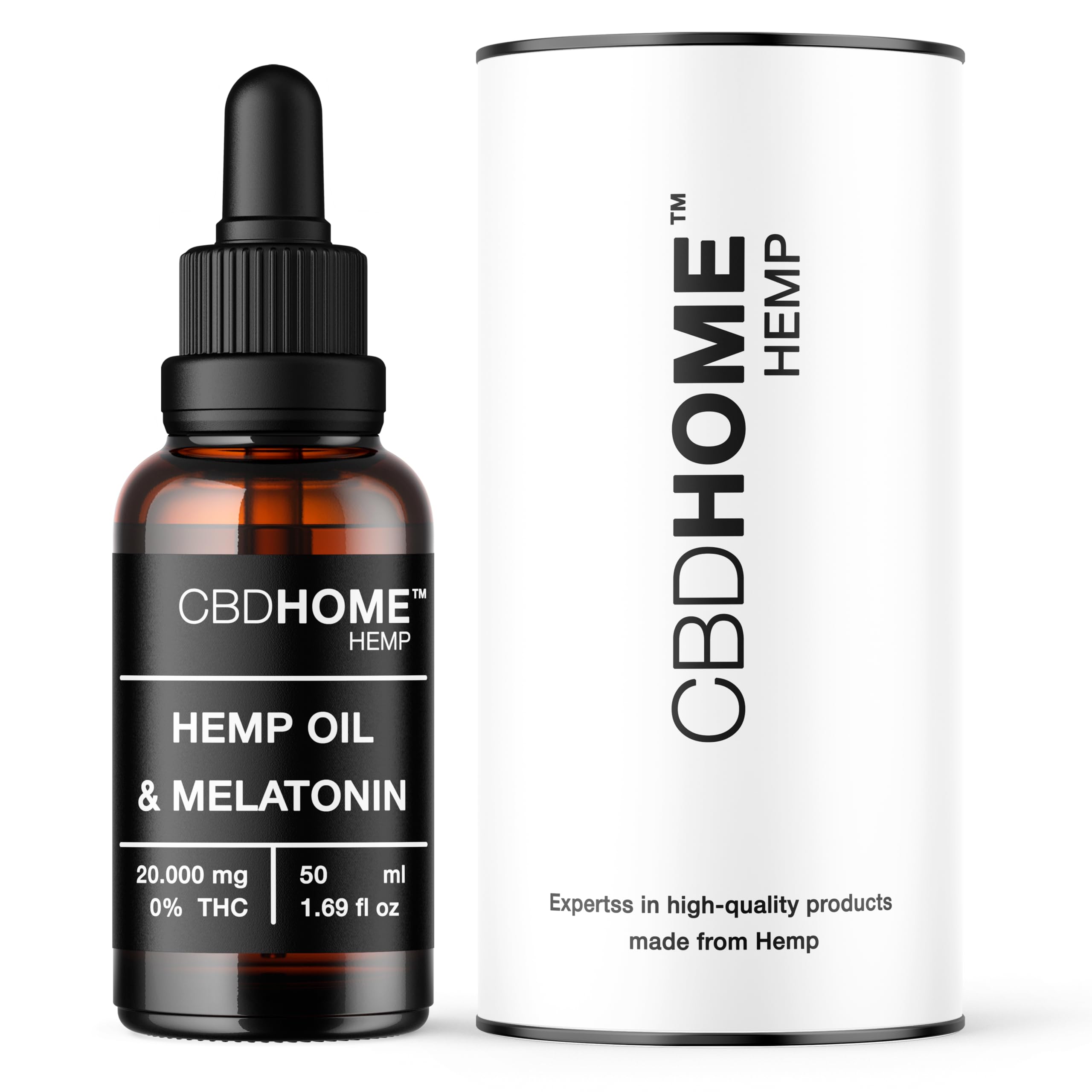 CBHOME Oils - Aceite de Semilla de Cáñamo al 40% + Melatonina - 50 ml - Base de Coco y Semilla de Cáñamo Ecológico - Prensado en Frío - Sin Aditivos - 100% Vegetal - Certificado Ecológico UE
