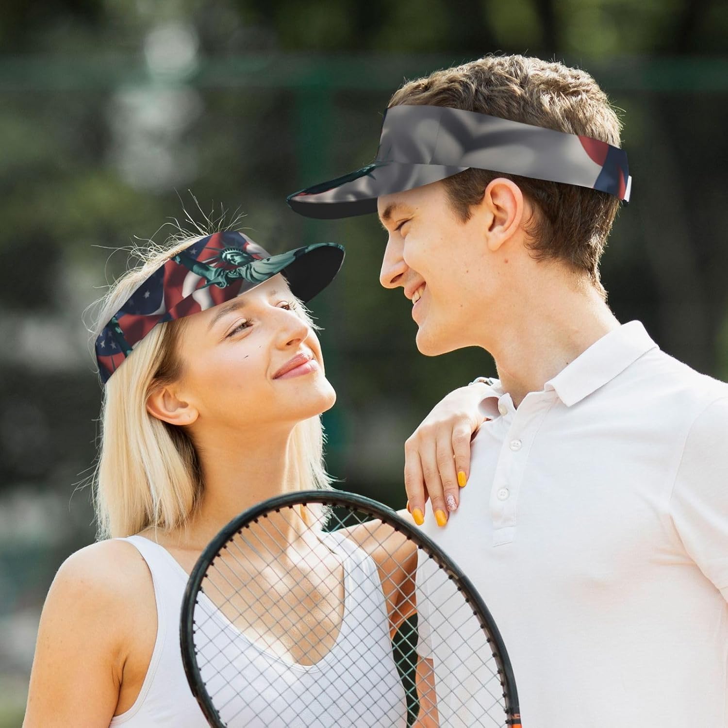 Statue of Liberty Flag Print Sports Sun Visor Hats Adjustable Running Golf Tennis Sun Cap for Women Men Black