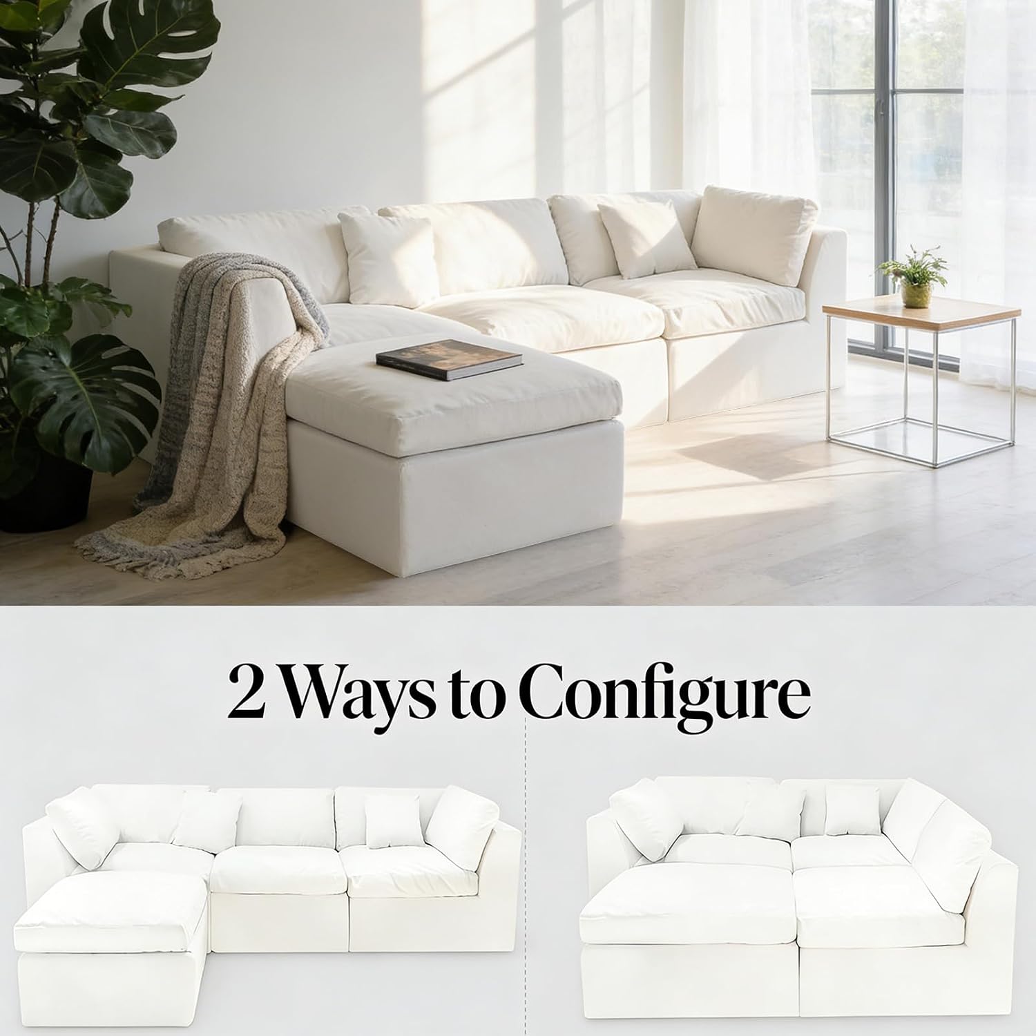 110.2" Cloud Couch Sectional Modern Modular L-Shaped Sofa with Ottoman & Pillows 1200LBS Capacity Apartment Friendly
