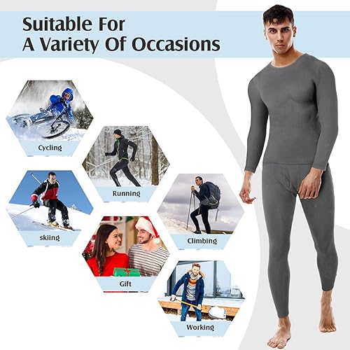 Vista 7 de Patelai 5 Conjuntos de ropa interior térmica para hombre, forro polar, capa base larga para invierno