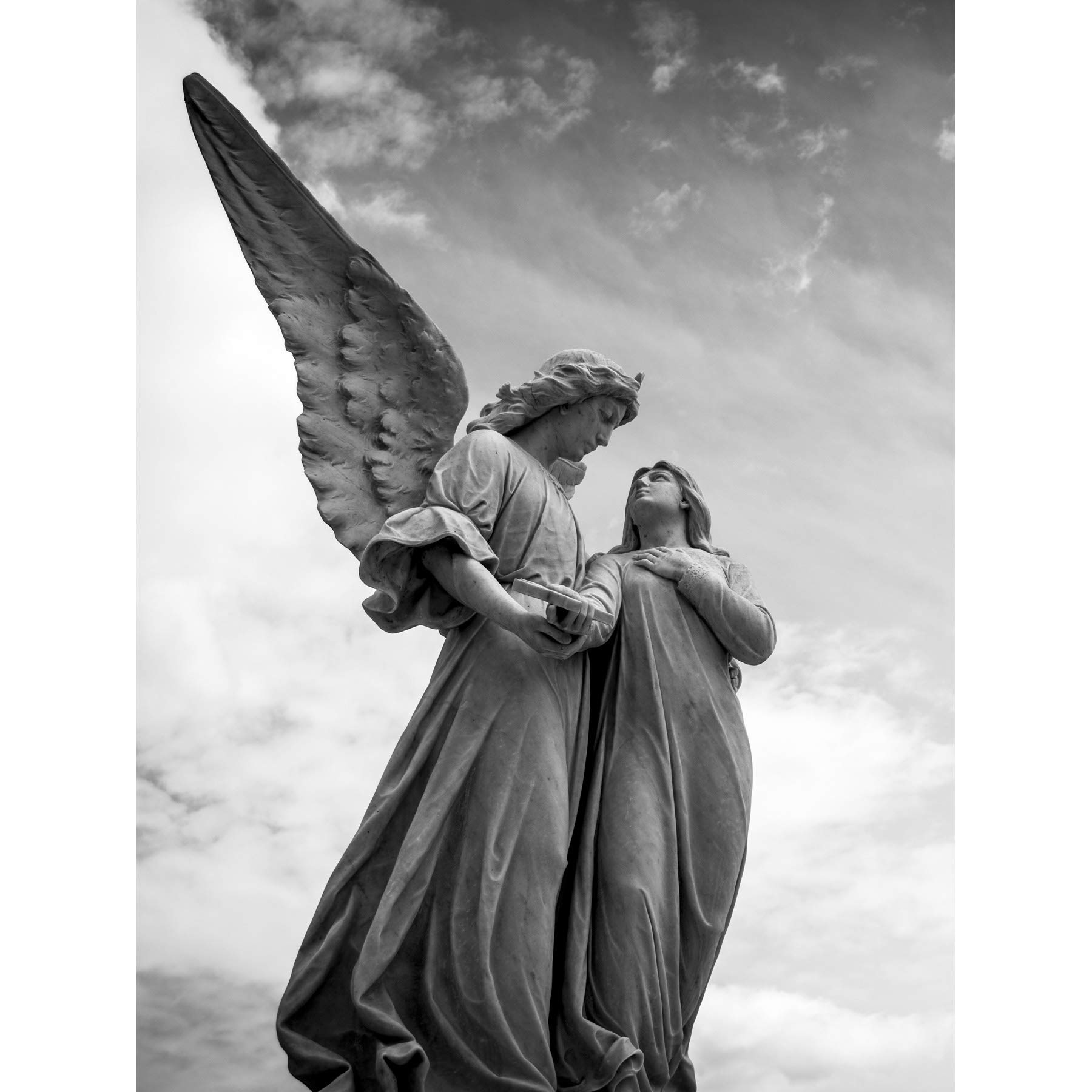 Artery8 Greyscale Angel Statue Cloudy Sky Photo Large Wall Art Poster Print Thick Paper 18X24 Inch