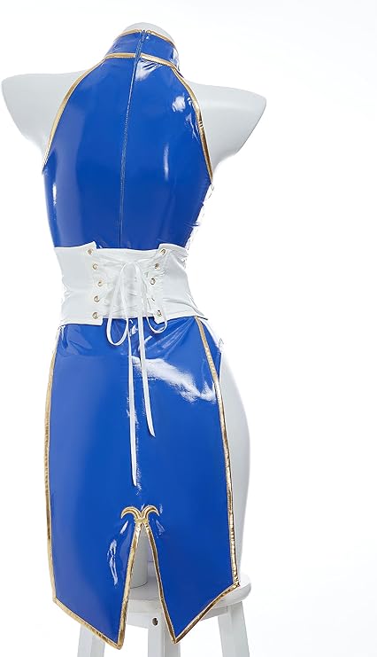 Micotaku Officially Licensed Street Fighter Women's Slim Fit Chun-Li Cosplay Costume Full Set Blue