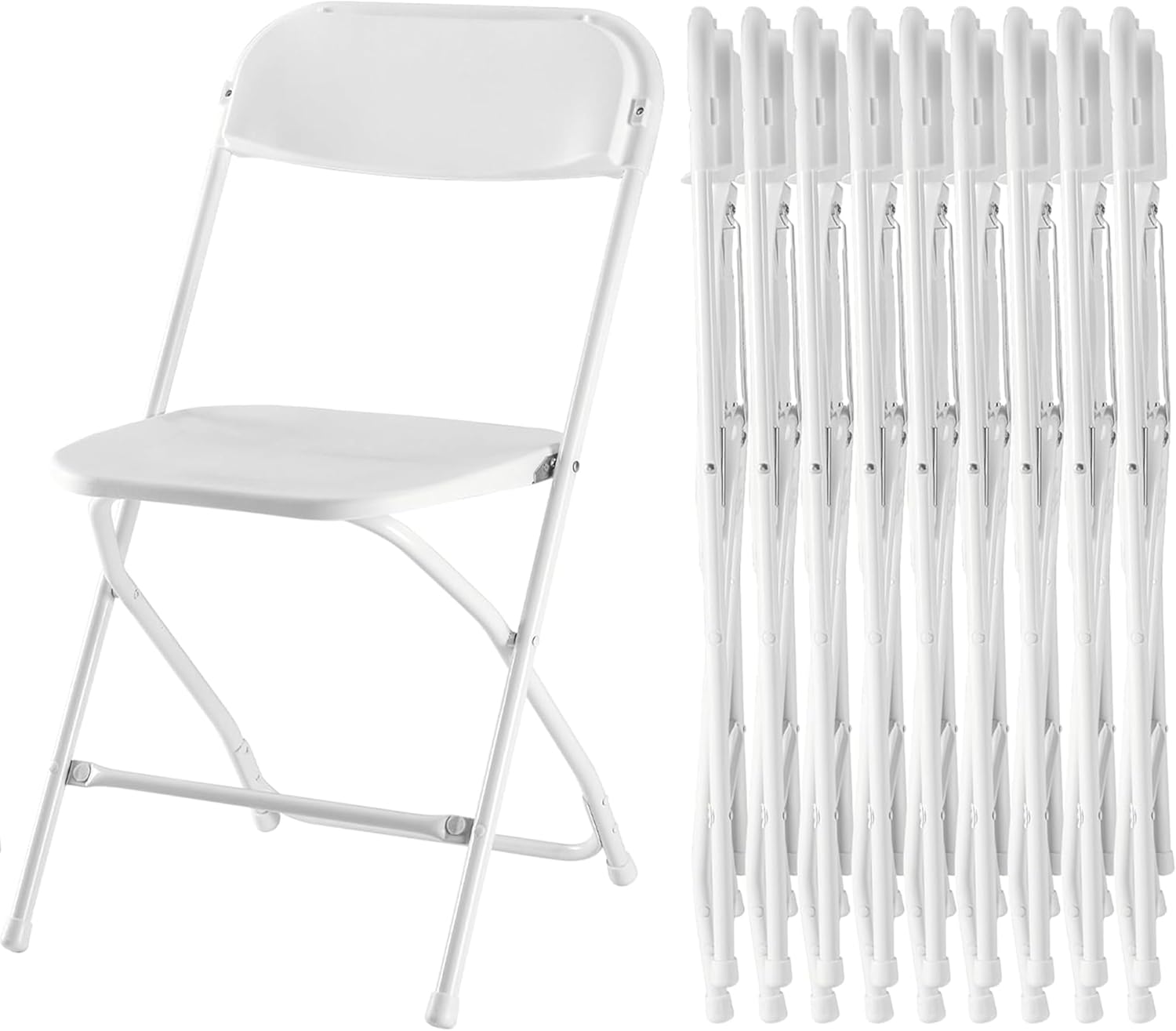Simple Deluxe 10 Pcs Folding Chair Plastic, Stackable Foldable Portable Seat with Metal Frame 330lb Capacity, Outdoor/Indoor Commercial for Party, Wedding, Event, Office, Patio, Picnic, Kitchen, White