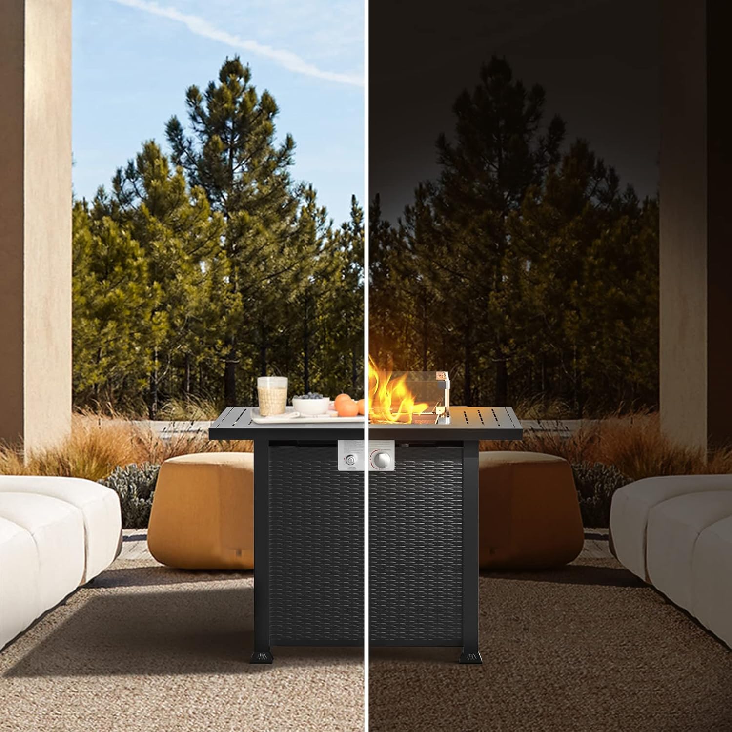 Cecarol 32 in Outdoor Propane Gas Fire Pit Table Electronic Pulse Ignition with Glass Wind Guard, Glass Rock, Waterproof Cover, 50,000 BTU CSA Certification for Outside Garden Patio Party (Brown) : Patio, Lawn & Garden