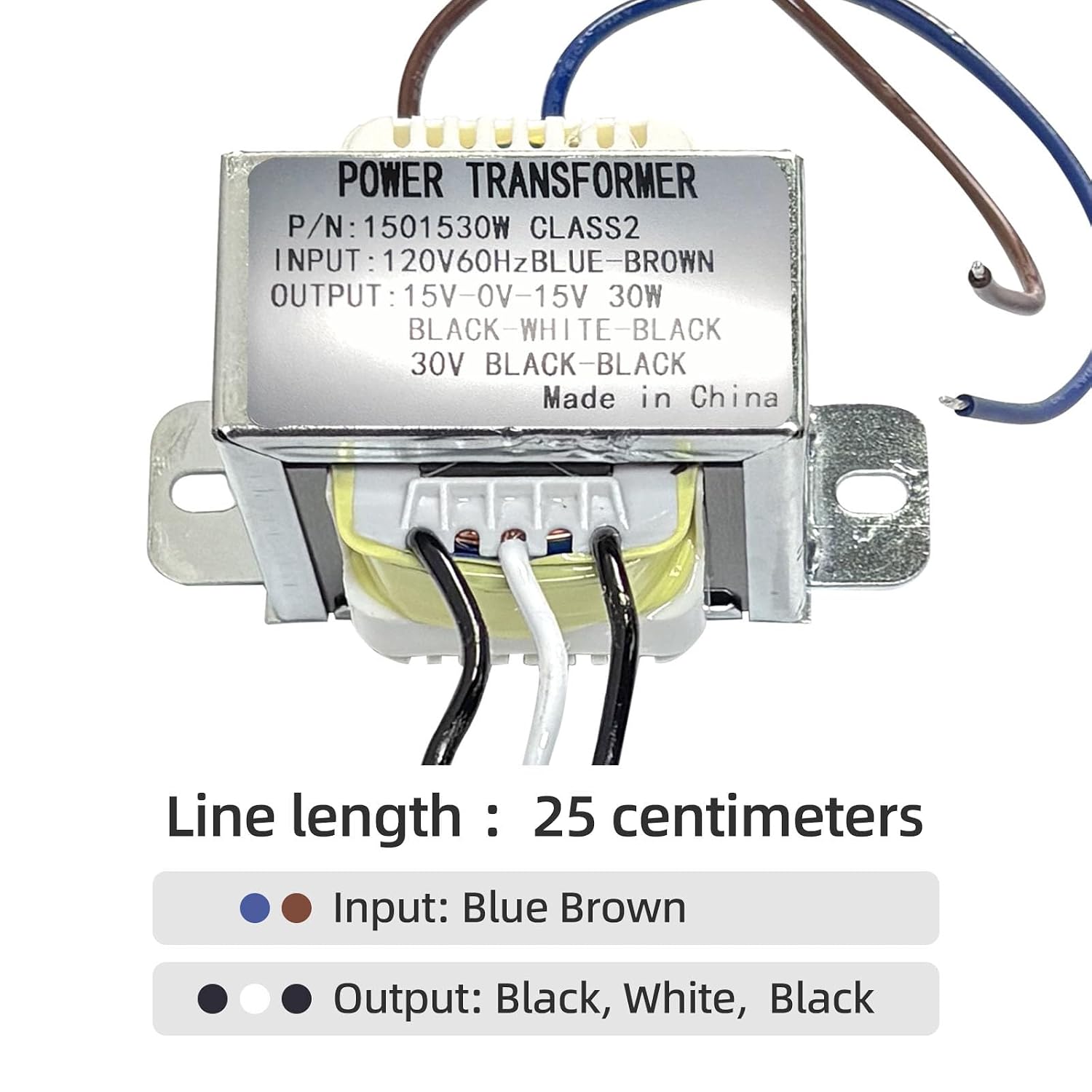 15V-0-15V Power Transformers | INPUT120V-AC to OUTPUT 30V-AC Transformer Center Tapped （8 ohms 30W）， for Power Supply and Audio Amplifier，megaphone
