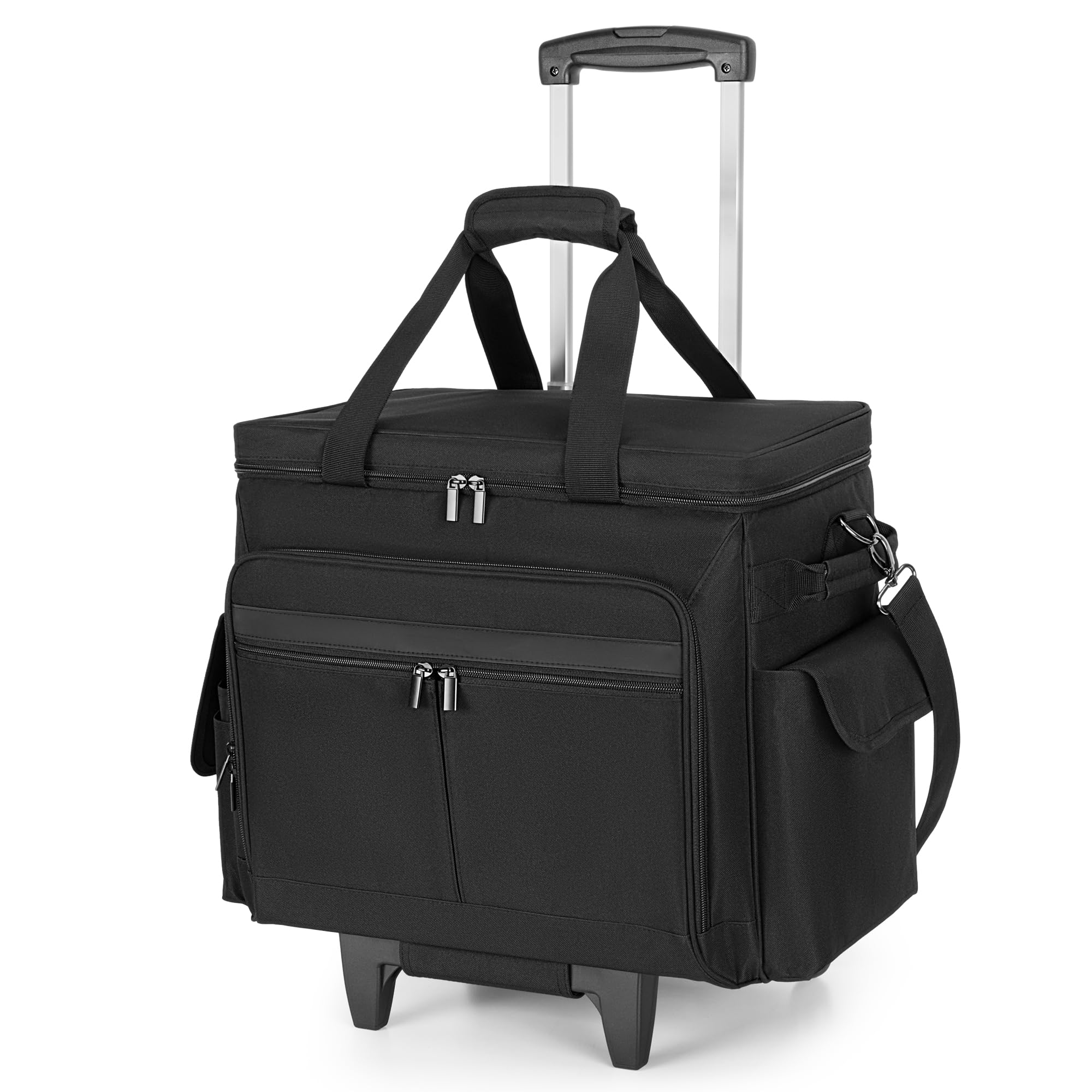 Trunab Sac à roulettes pour Professeurs avec Pochette Extensible et Chariot Amovible, Sac Fourre-Tout pour Enseignants avec roulettes Convient avec Ordinateur Portable Jusqu'à 15,6", Noir