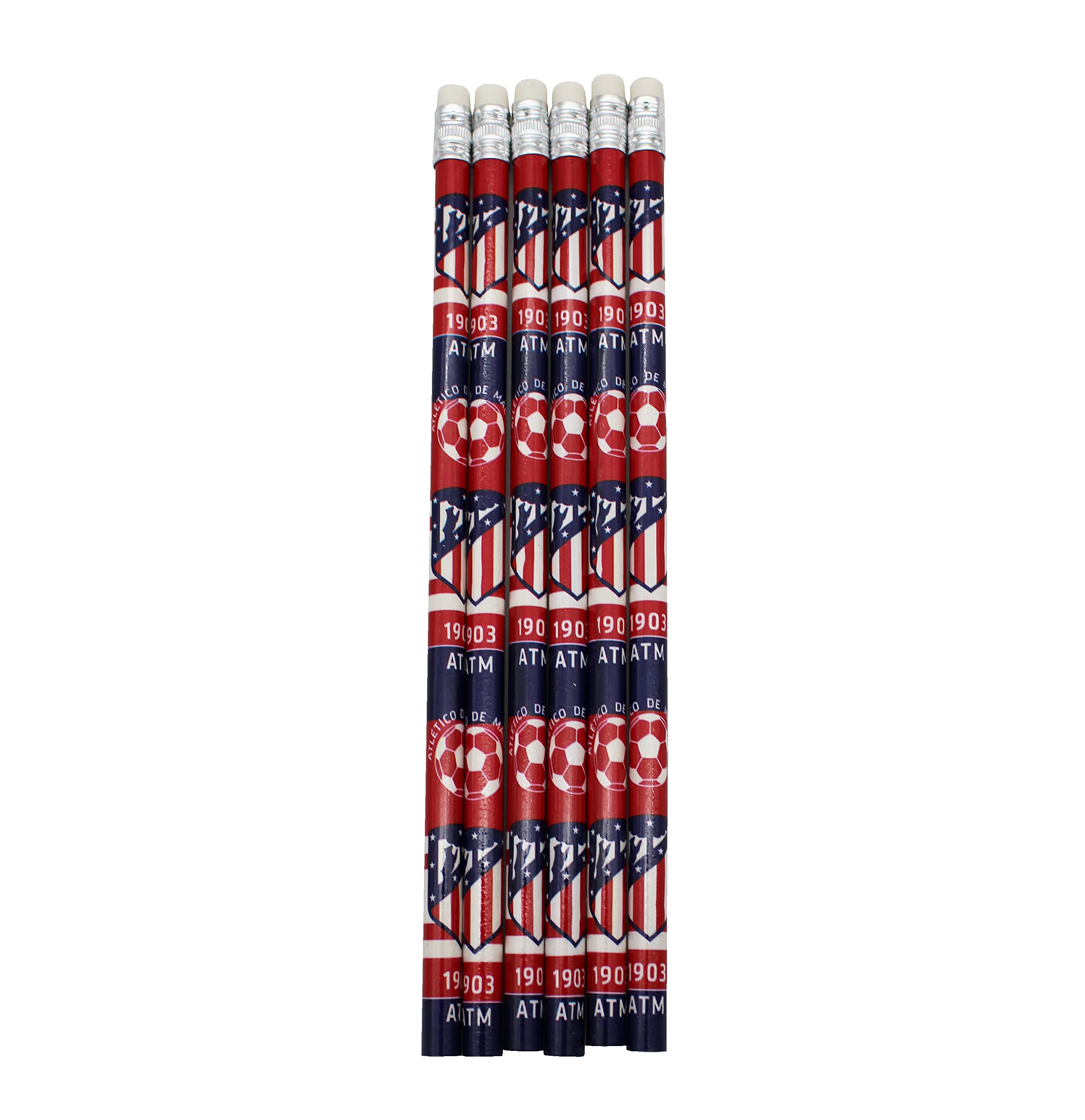 Atlético de Madrid - Juego de 6 Lápices con Goma, Material Escolar para Niños, Regalos, Producto Oficial (CyP Brands)