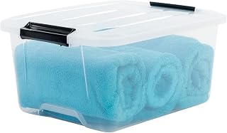 Iris Ohyama, Plastic storage boxes with lid and closing clips, 15L, Set of 1, Integrated Handles, Stackable, BPA free, Bedroom, Office, Living room, TB-15, Clear