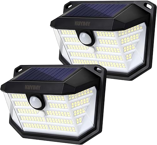 Luces solares para exteriores, 230 LED con sensor de movimiento y 3 modos, impermeabilidad IP65, luz de ángulo amplio de 270°, luces de pared