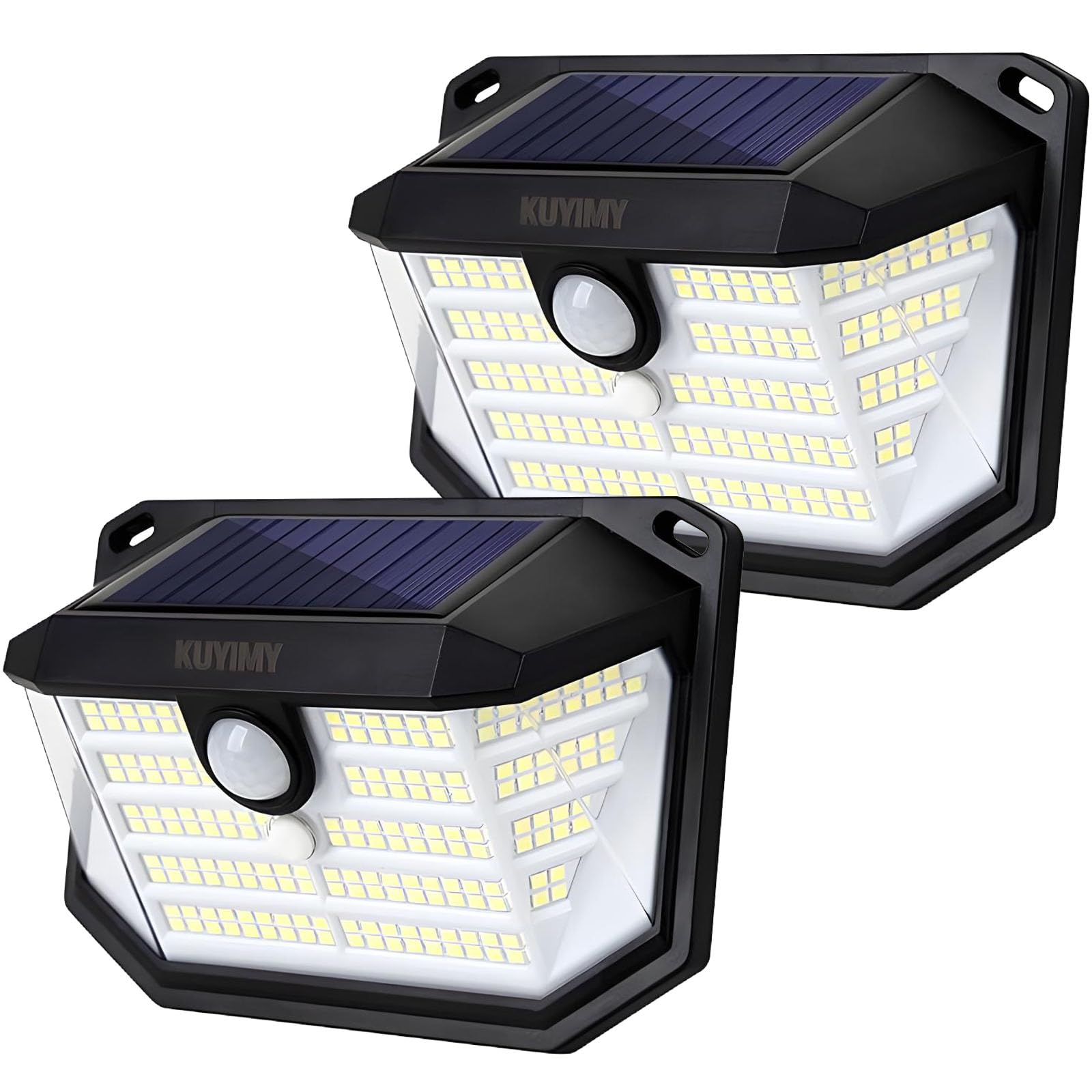 kuyimy Solar Outdoor Lights, 230 LED with Motion Sensor and 3 Modes, IP65 Waterproof, 270° Wide Angle Light, Easy-to-Install Intelligent Security Wireless Wall Lights for Patio, Garden, Fence(2 Pack)
