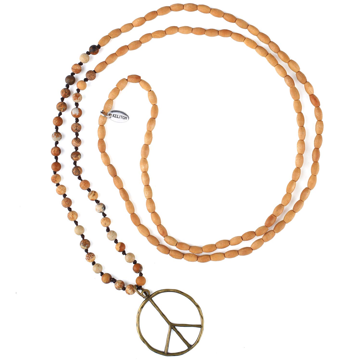 Classic Peace Sign Necklace Love Hippie Pendant Frosted Crystal Beaded Necklace
