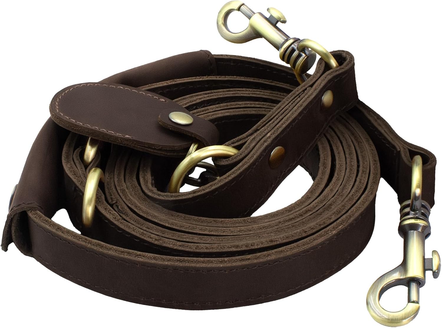 Jack&Chris Heavy Duty Leather Dog Leash, Genuine Leather Dog Leash with Padded Handle & Tracker Holder, Durable Lead for Small Medium Large Dogs Walking Running Hiking, Red Brown