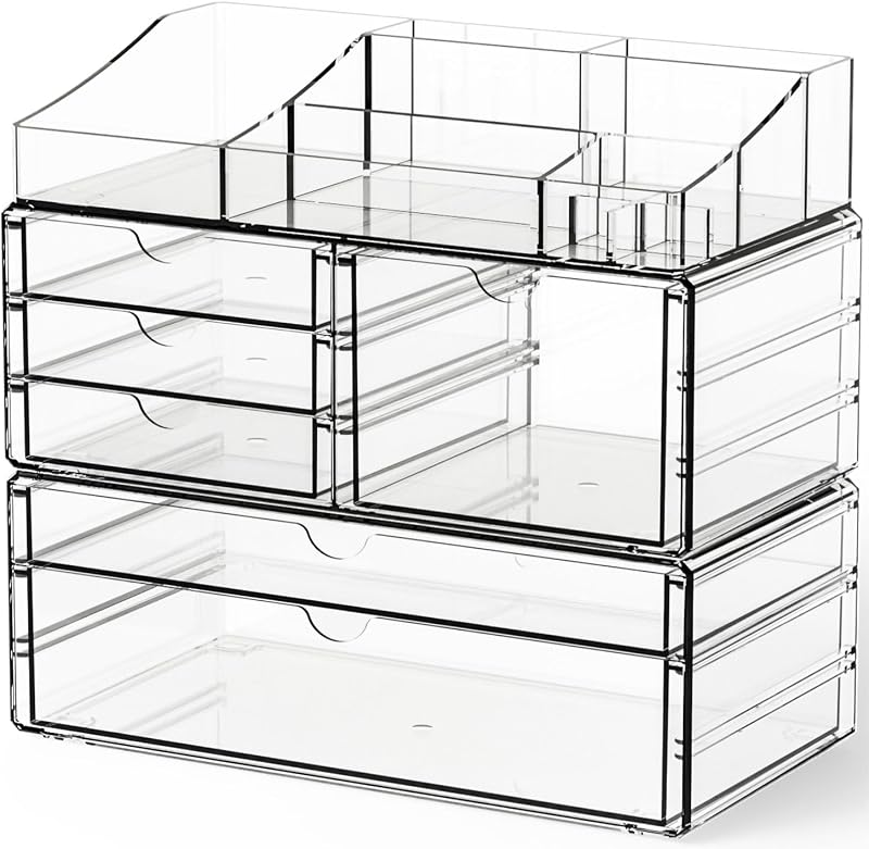 Organizador de Maquiagem em Acrílico Yieach com Gavetas, 3 Peças, Transparente e Empilhável