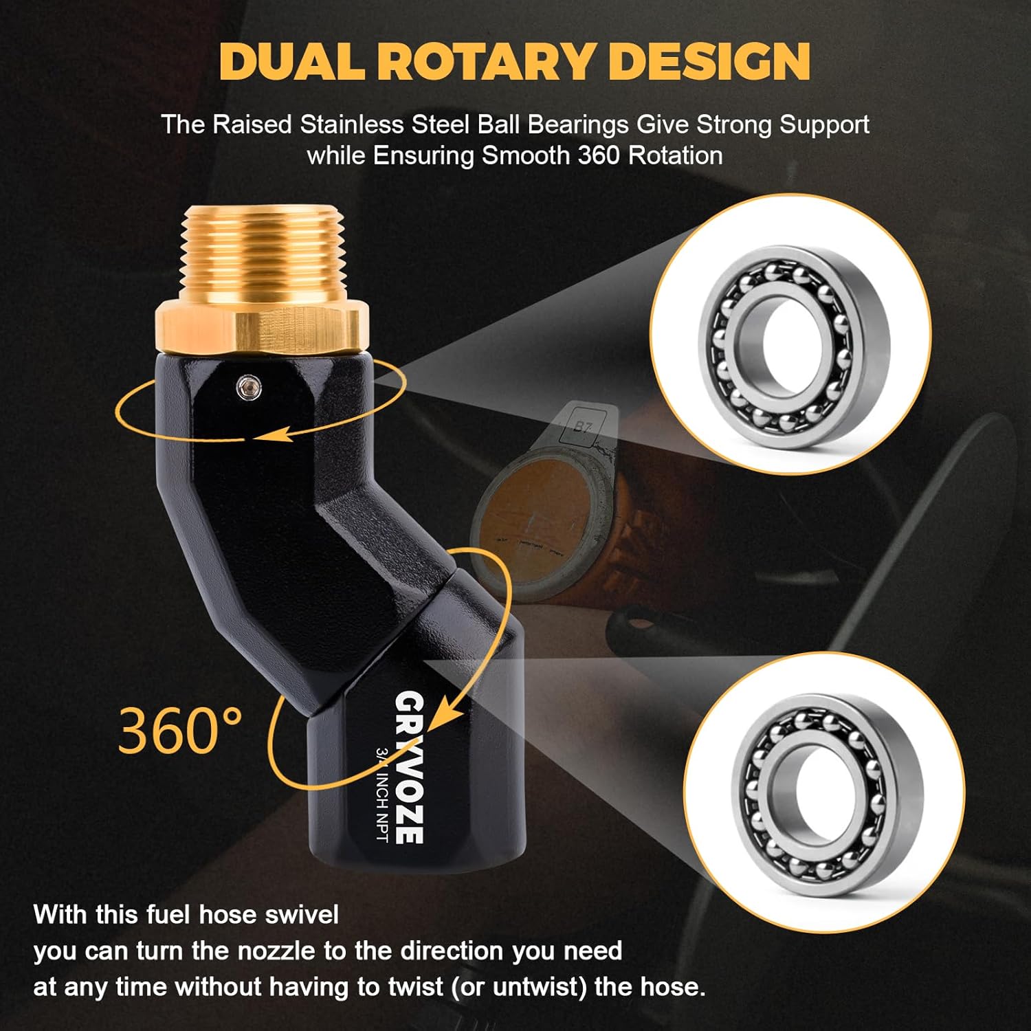 2PCS 3/4 Inch NPT Fuel Hose Nozzle Swivel - Multi Plane 360° Rotating Connector for Fuel, Water, Diesel, Gasoline, Kerosene Transfer Pumps, Tanks, and Nozzles