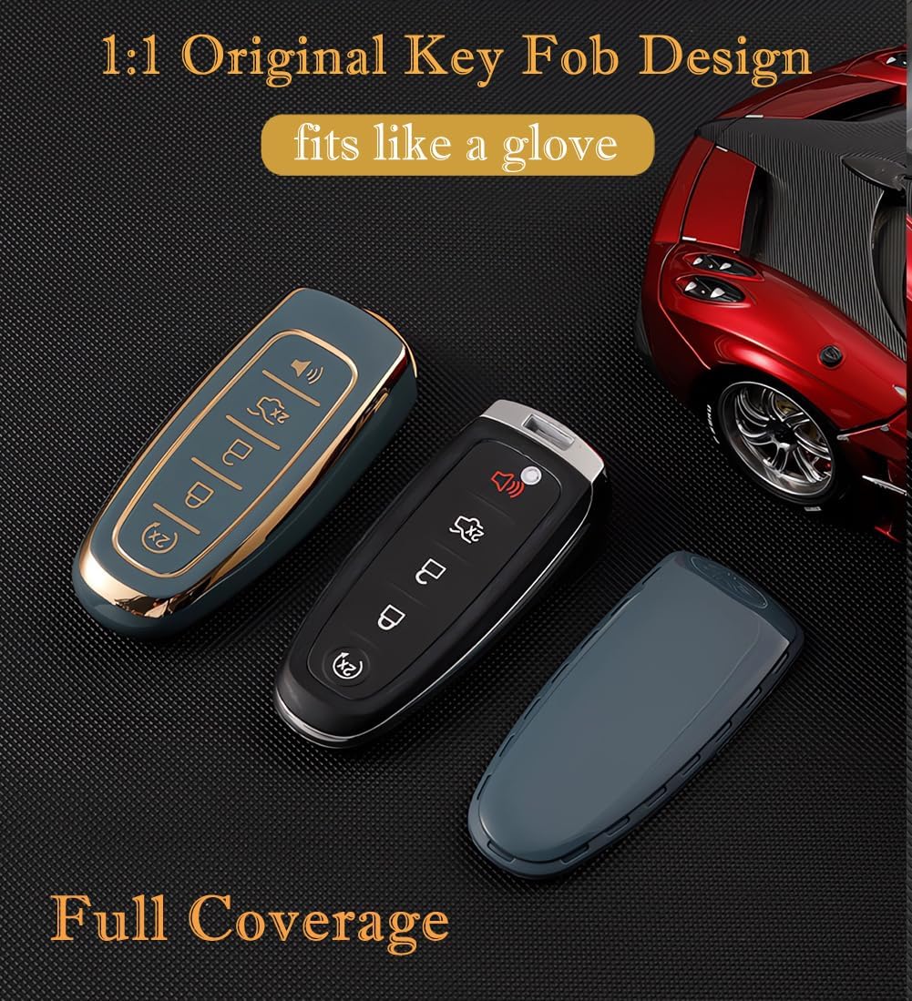 Key Fob Cover for Ford with Keychain Explorer Edge Expedition Flex Focus Taurus Lincoln MKS MKT MKX Premium Soft TPU Full Protection Case Holder (Pink)